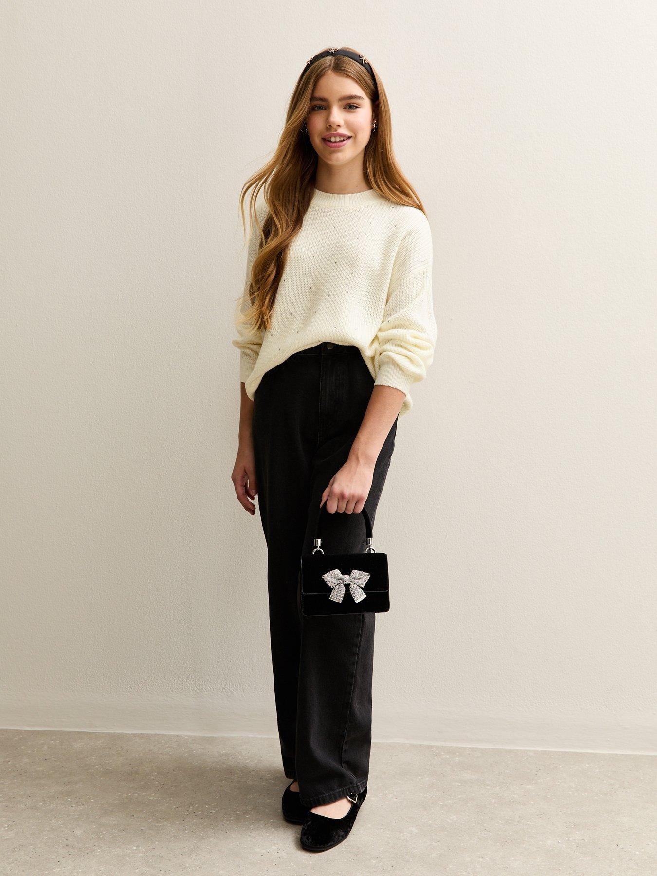  image of new-look-915-girls-diamante-embellished-jumper-off-white