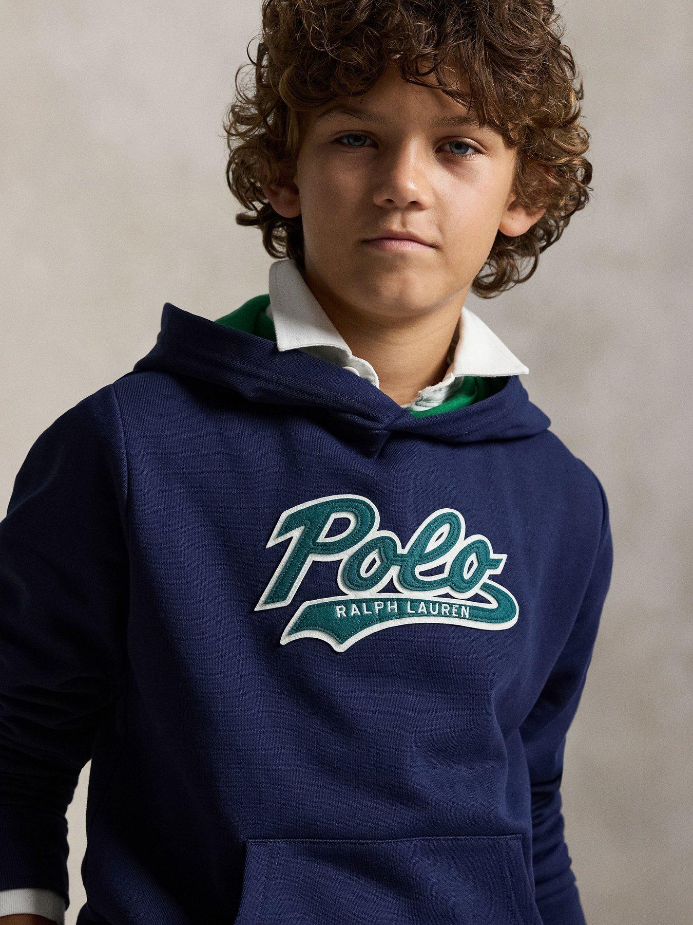 Image 4 of 5 of Polo Ralph Lauren Boys Script Logo Hoodie - Navy