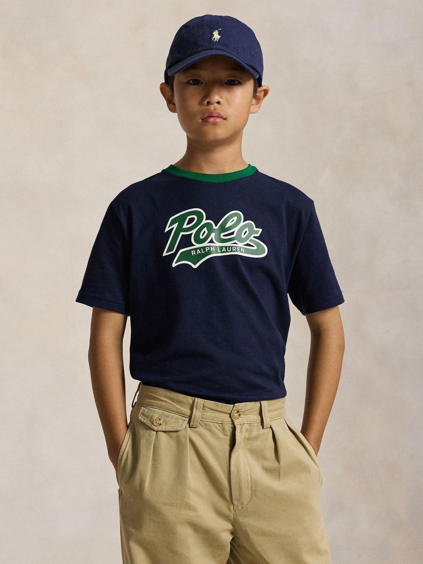 undefined Boys Short Sleeve Script Logo T-Shirt - Navy