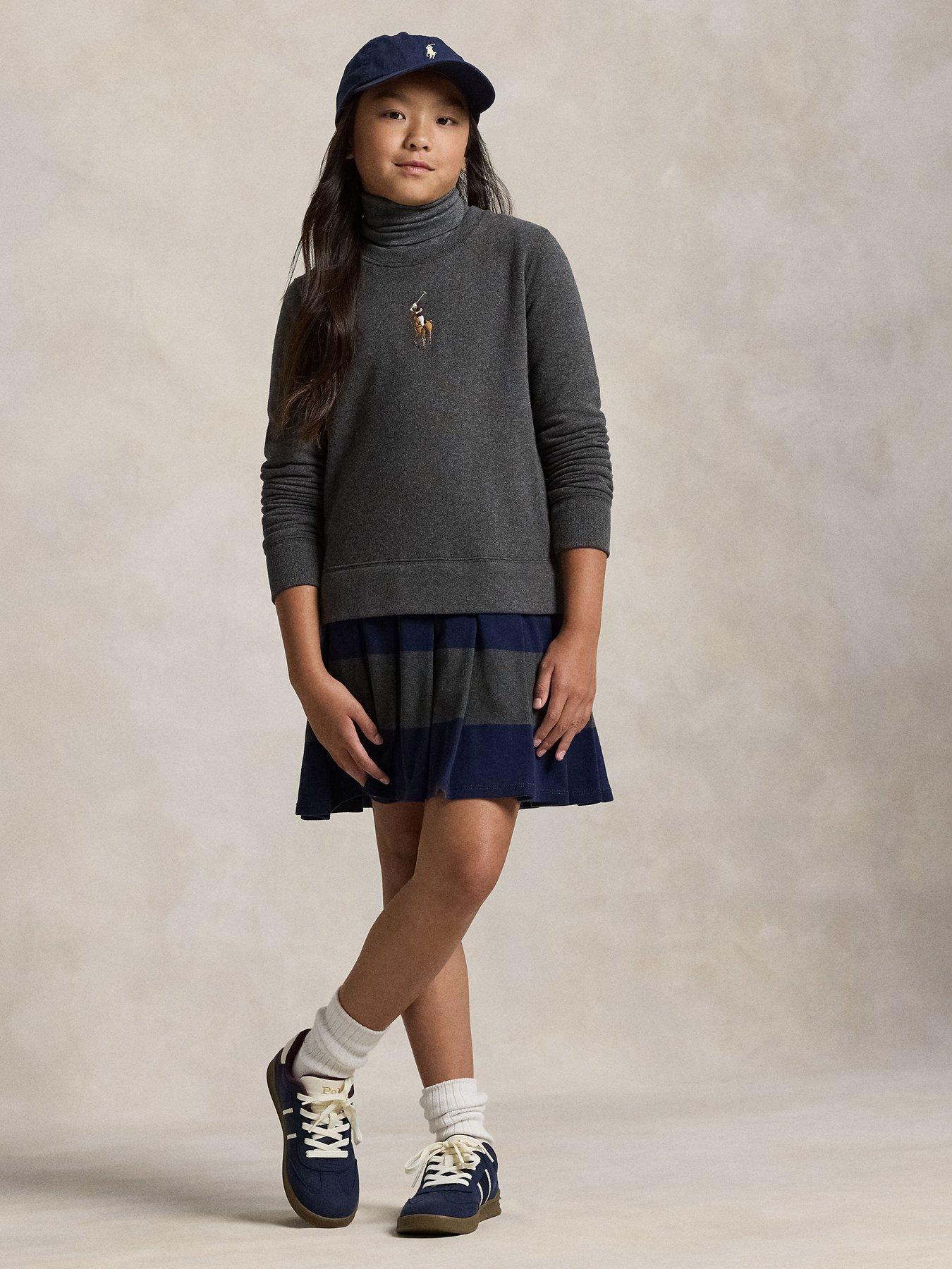 undefined Girls Crew Neck 2 In 1 Dress - Dark Grey/Navy