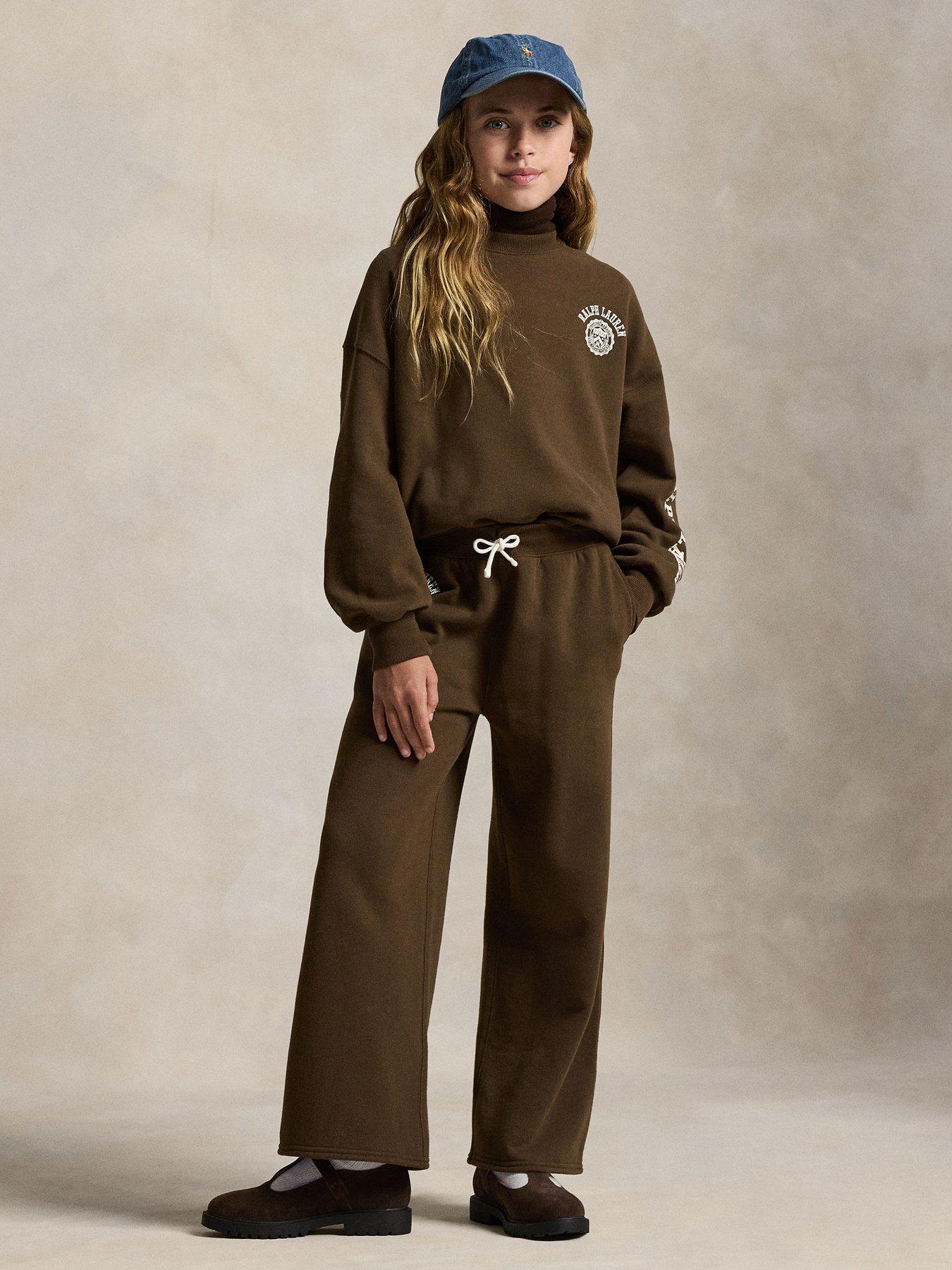  image of polo-ralph-lauren-girls-varsity-sweat-pants-brown