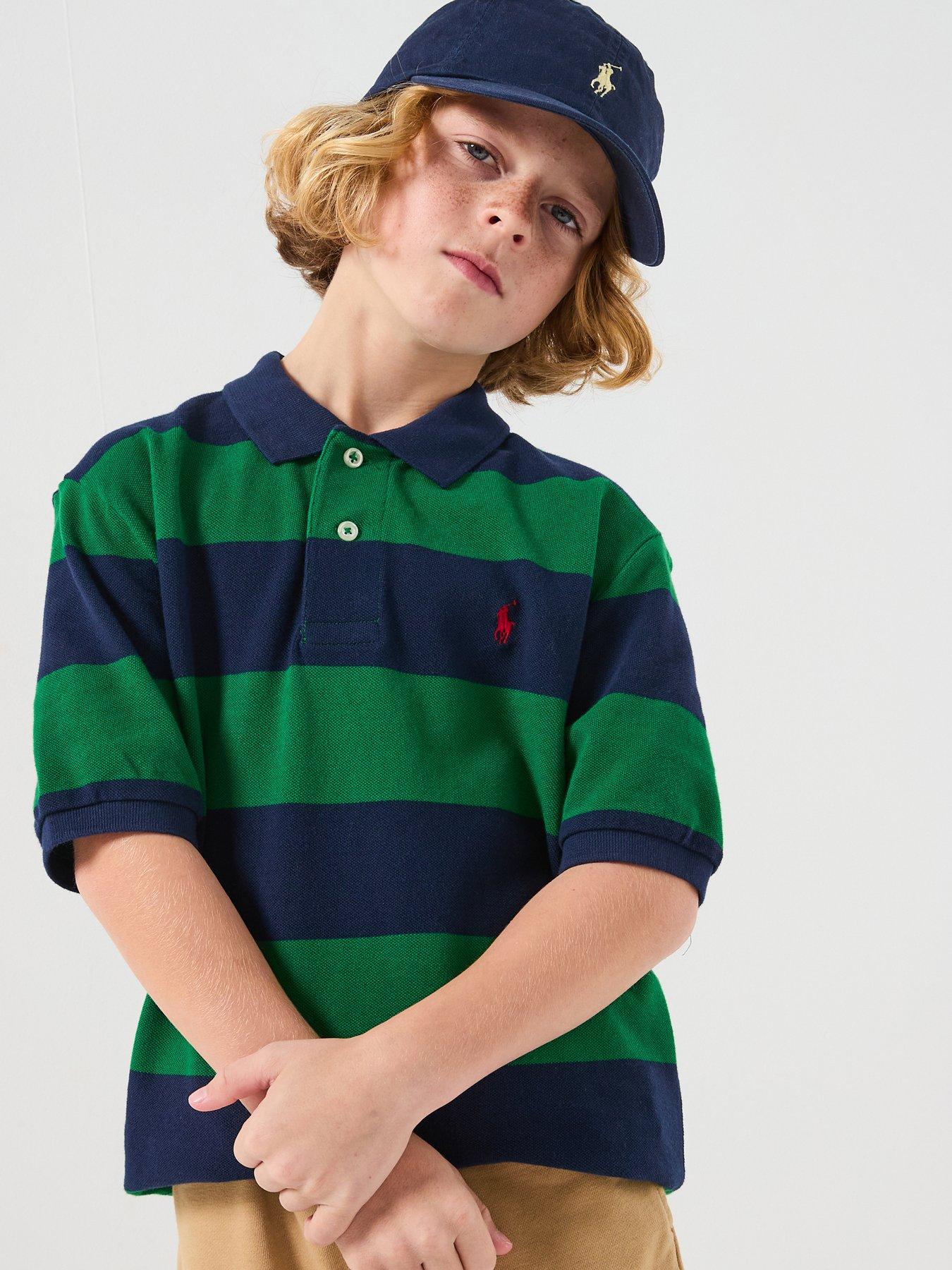 Polo Ralph Lauren Boys Short Sleeve Stripe Shirt - Green/Navy