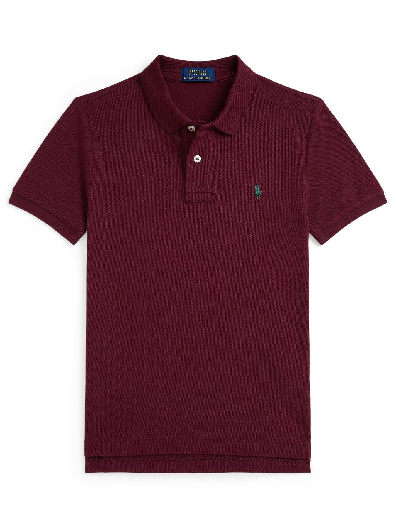 Image 1 of 2 of Polo Ralph Lauren Boys Slim Fit Short Sleeve Shirt - Wine/Dark Red