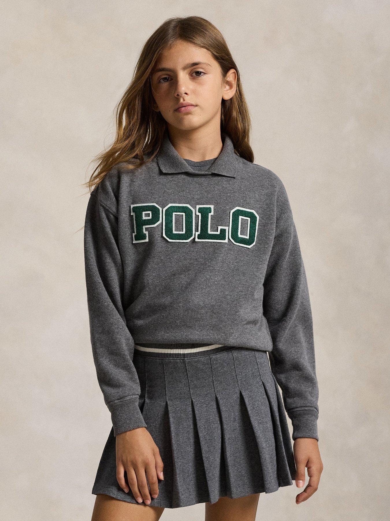 undefined Girls Logo Collared Long Sleeve Shirt - Grey
