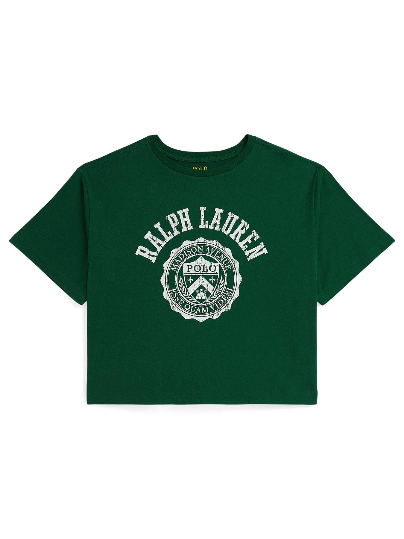  image of polo-ralph-lauren-girls-short-sleeve-cropped-varsity-t-shirt-green