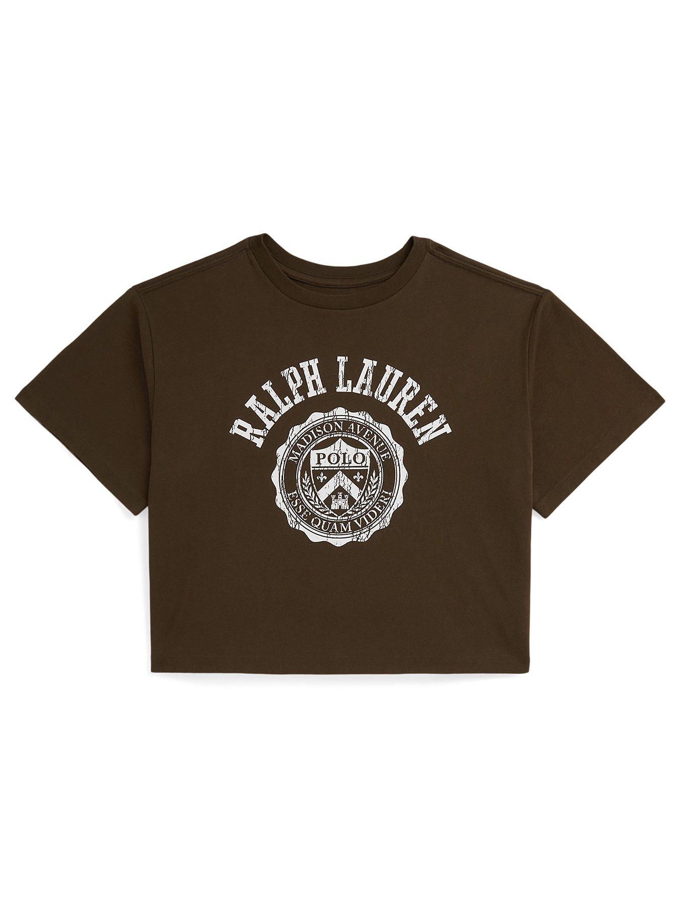 Polo Ralph Lauren Girls Short Sleeve Cropped Varsity T-Shirt - Brown