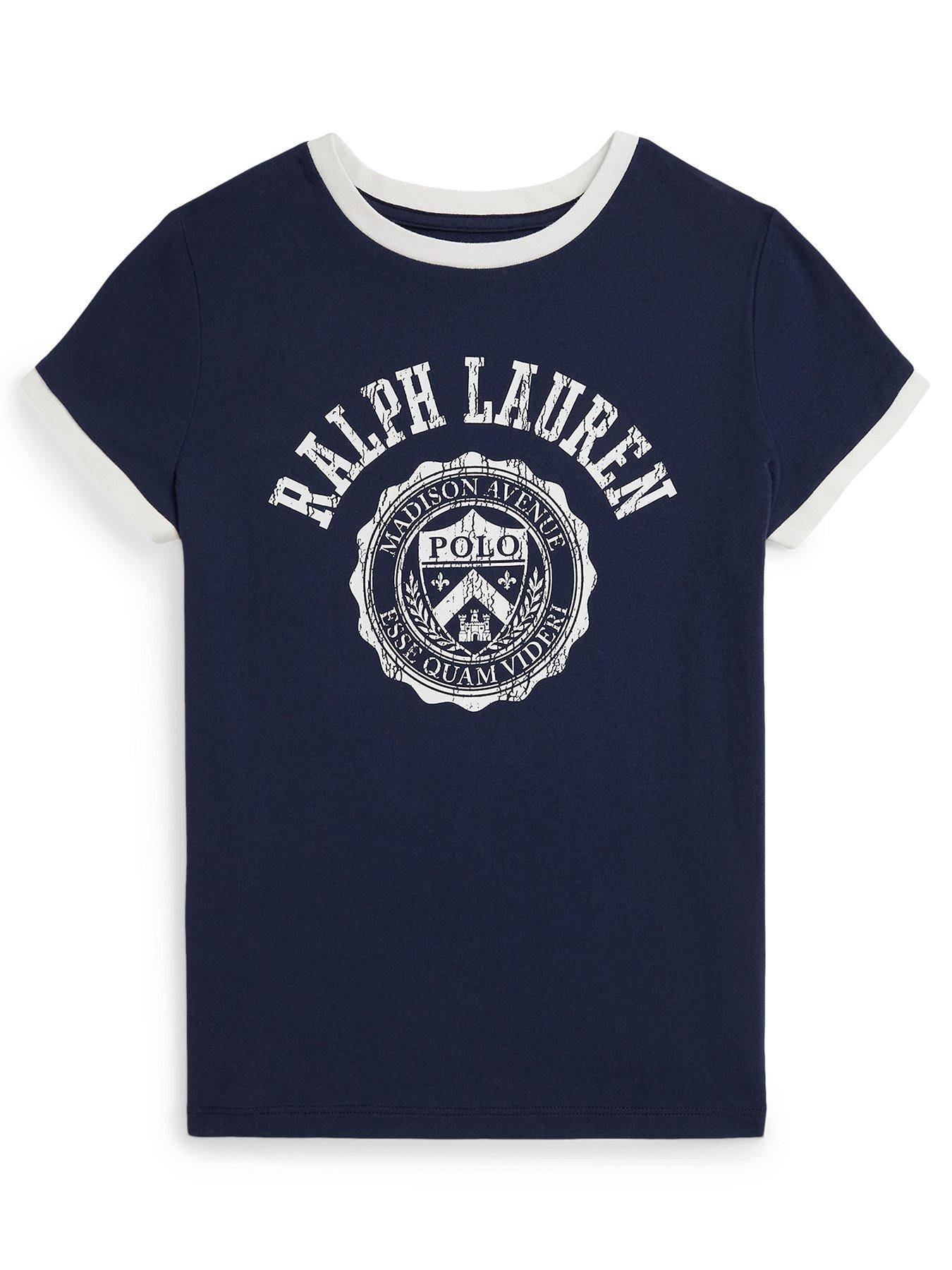 Image 1 of 2 of Polo Ralph Lauren Girls Short Sleeve Varsity T-Shirt - Navy