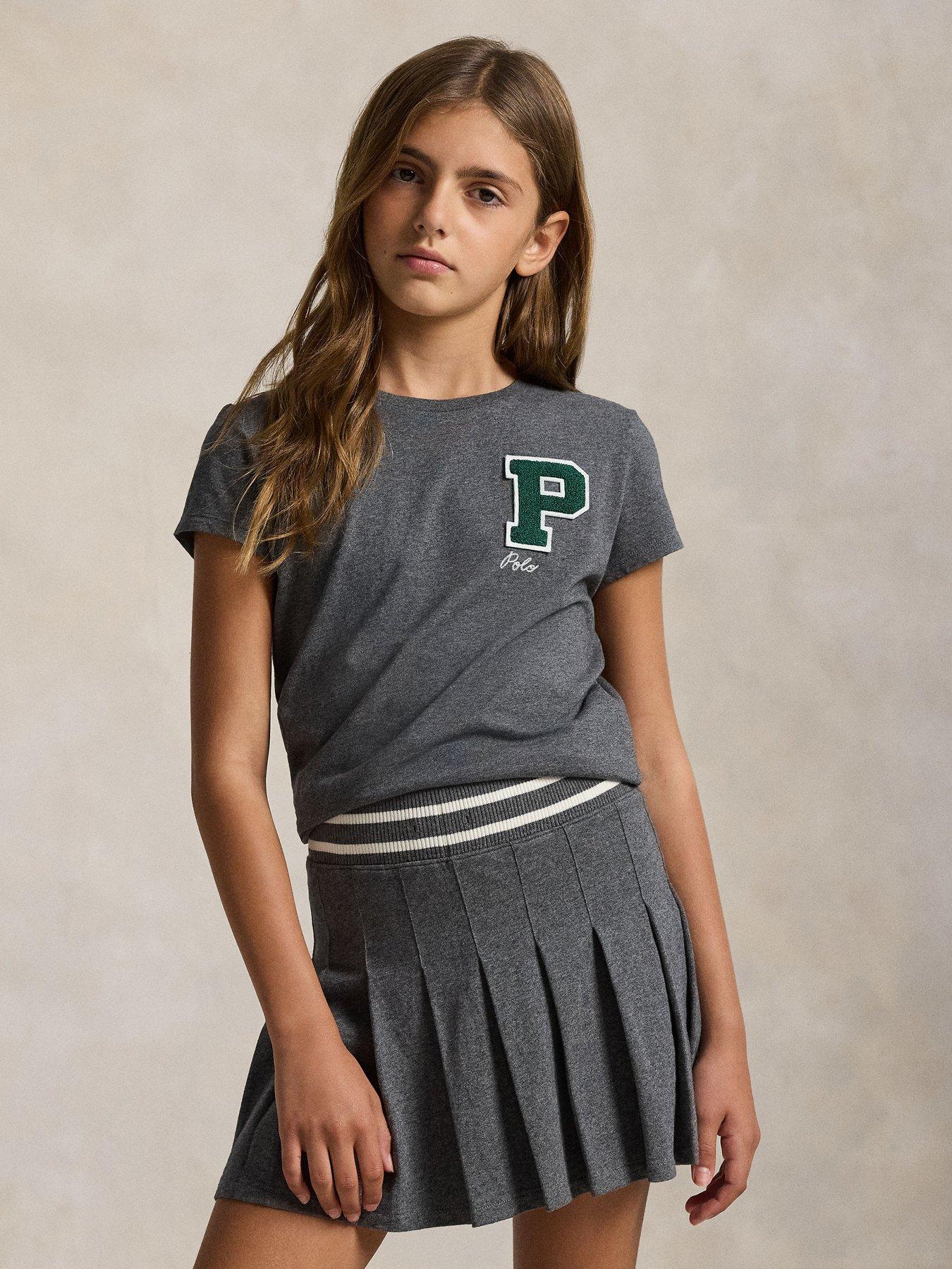 undefined Girls P Logo Short Sleeve T-Shirt - Dark Grey