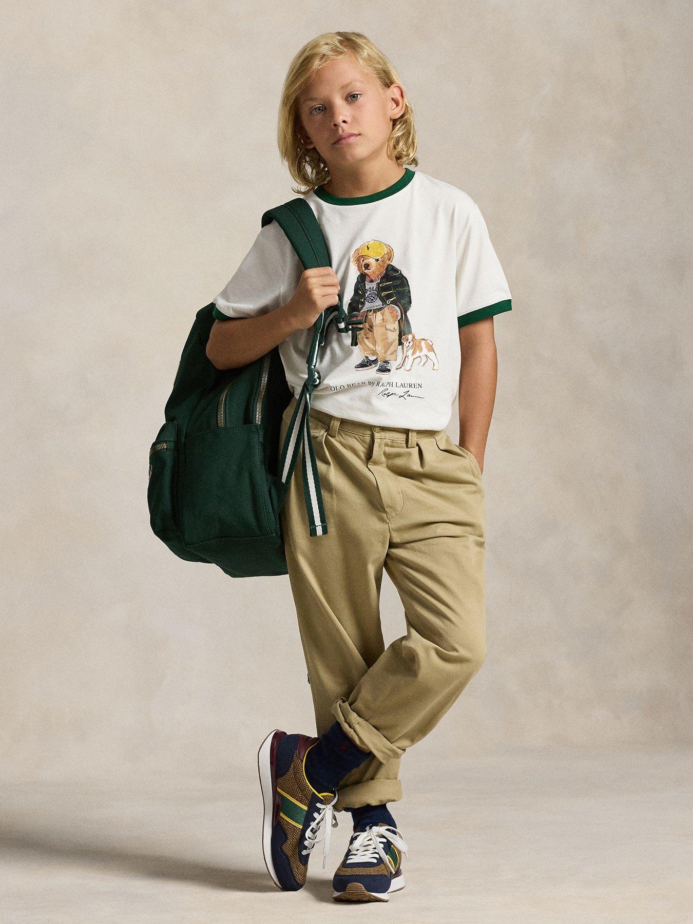 Image 4 of 6 of Polo Ralph Lauren Boys Short Sleeve Bear T- Shirt - Off White
