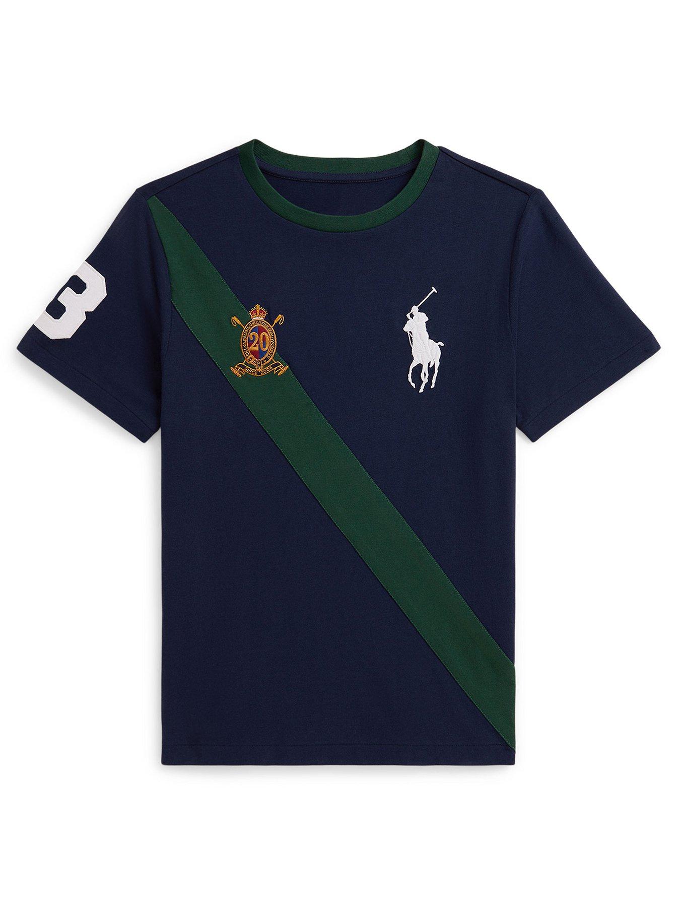 undefined Boys Diagonal Stripe Short Sleeve T-shirt - Navy
