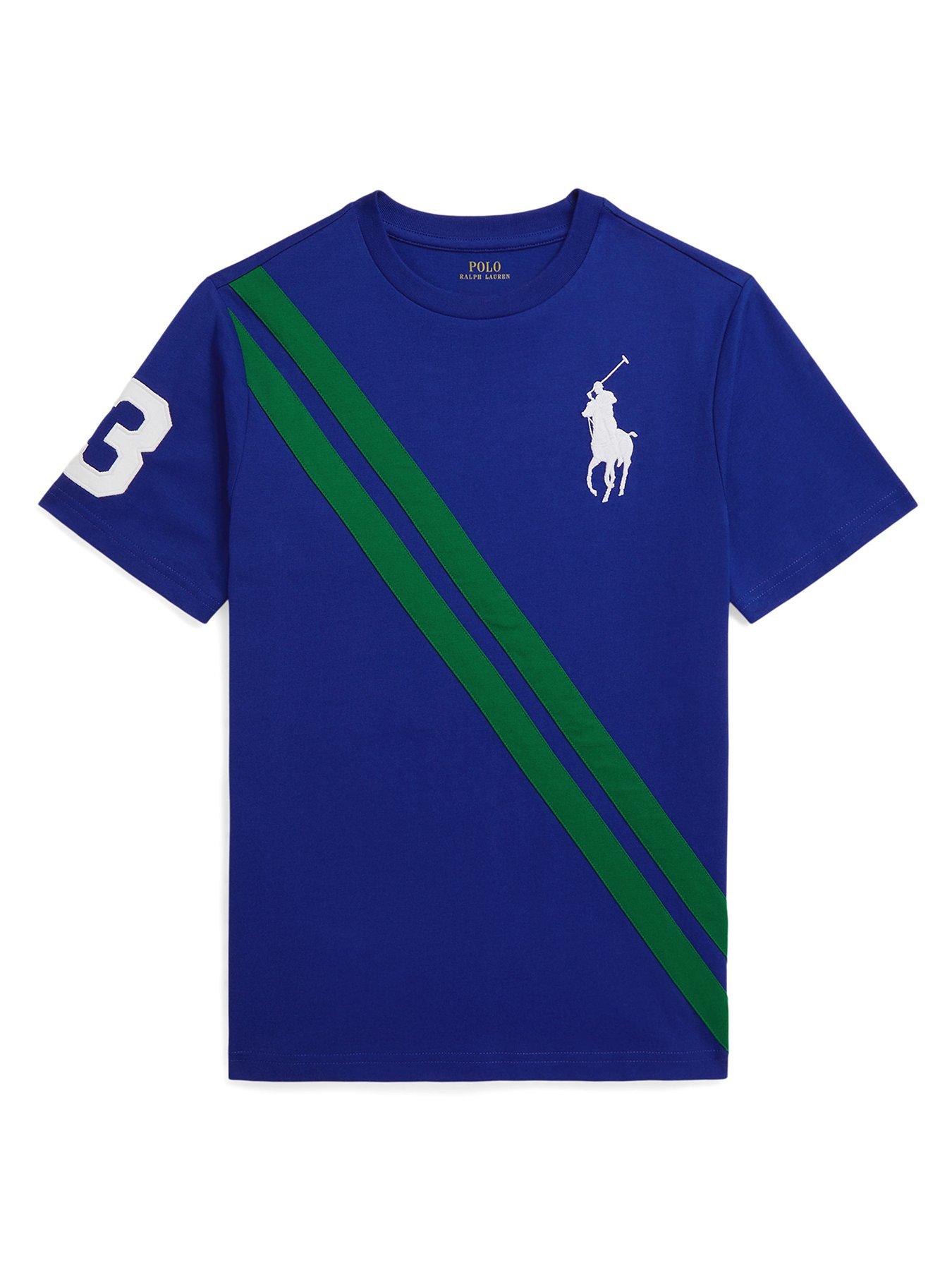 undefined Boys Diagonal Twin Stripe Short Sleeve T-Shirt - Blue