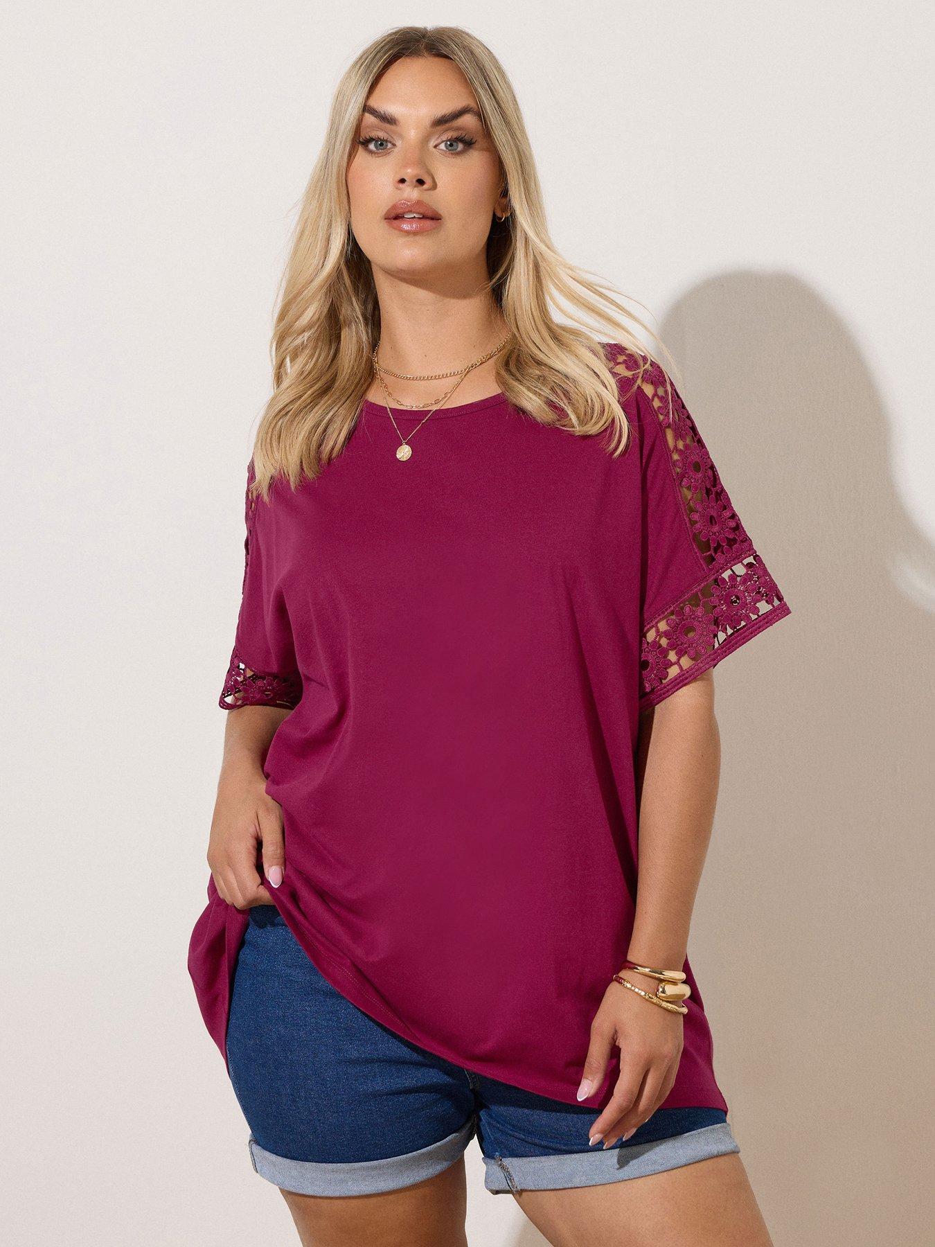 undefined Curve Boxy Crochet Insert T-Shirt - Pink