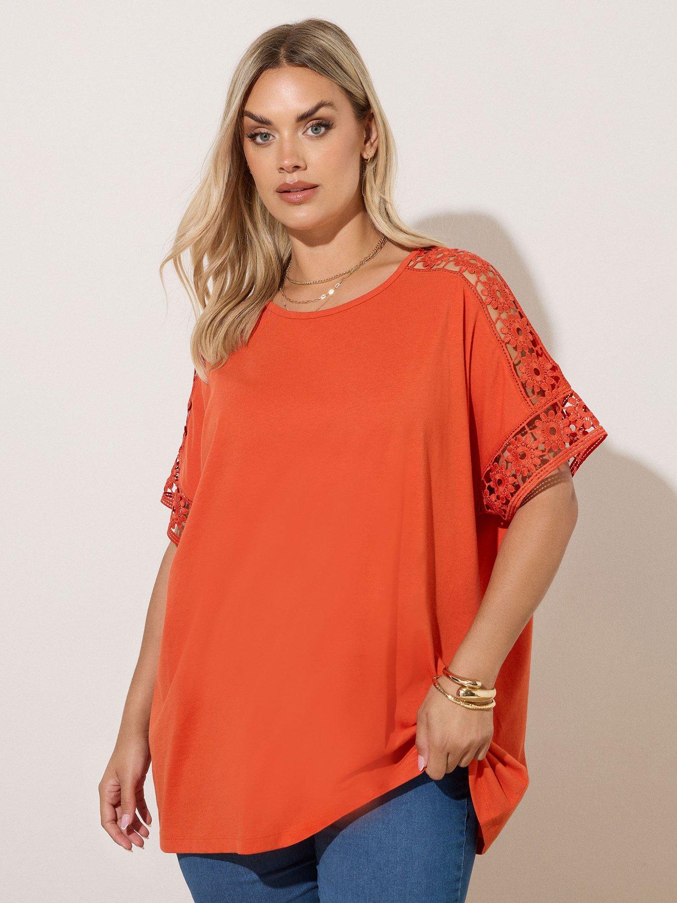 undefined Curve Boxy Crochet Insert T-Shirt - Orange