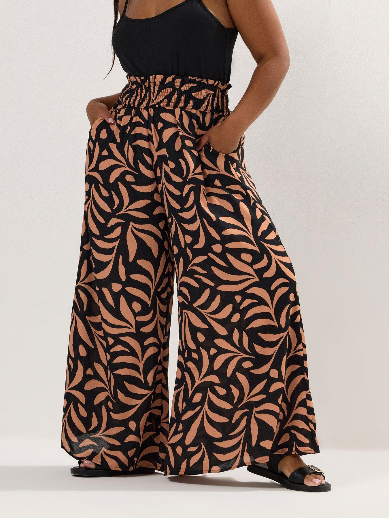 undefined Curve Shirred Waist Wide Leg Trousers - Black