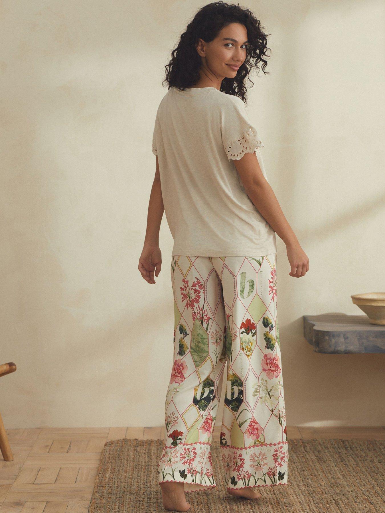  image of b-by-ted-baker-wall-tee-and-wide-leg-pyjama-set-cream