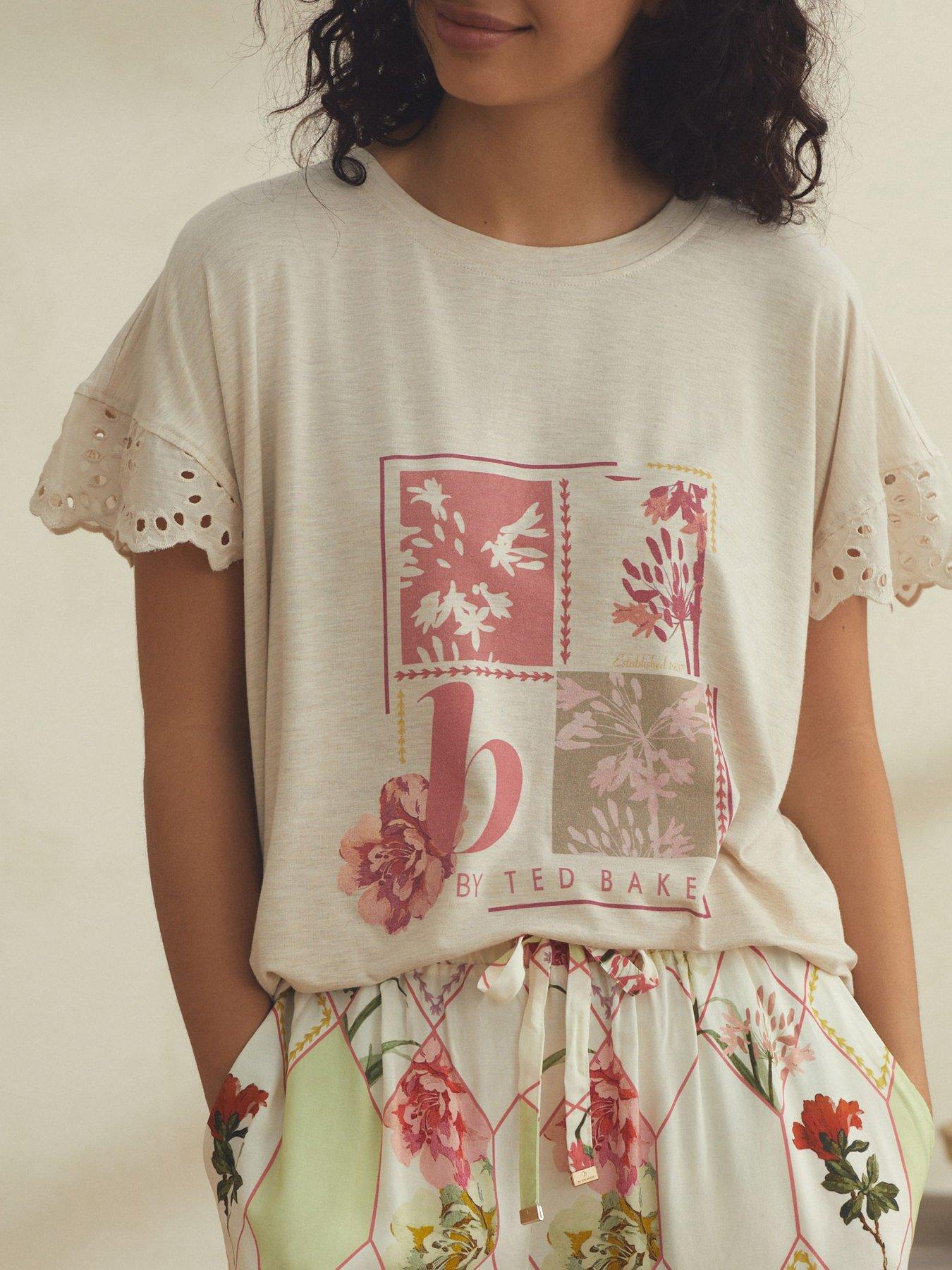  image of b-by-ted-baker-wall-tee-and-wide-leg-pyjama-set-cream