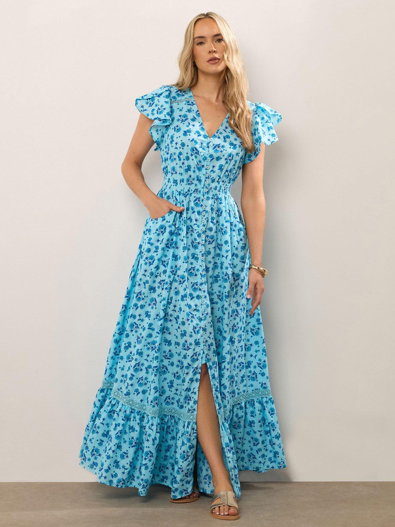 undefined Ditsy Button Maxi Dress - Blue