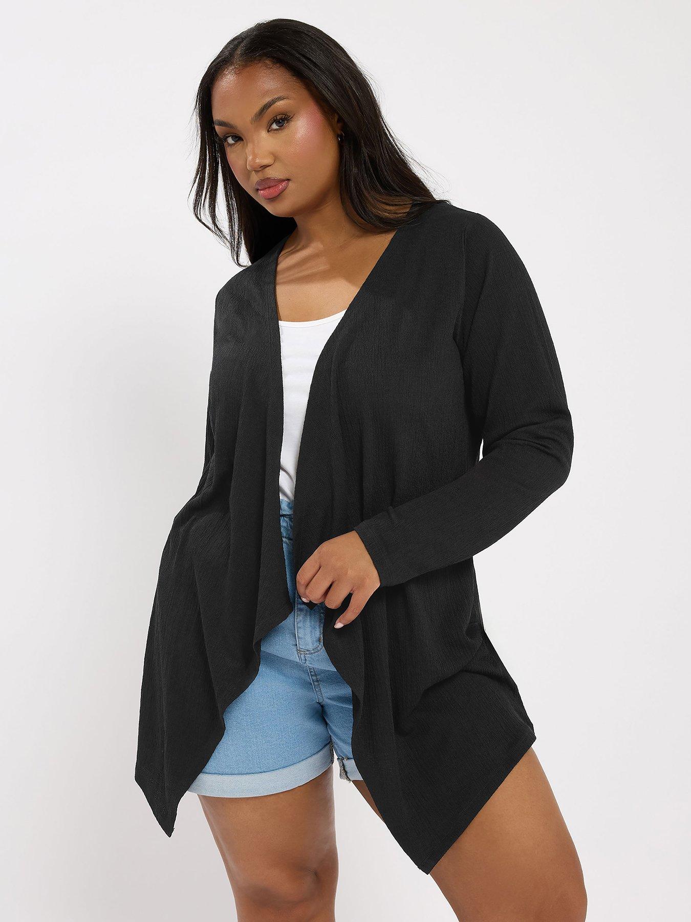 undefined Curve Textured Waterfall Cardigan - Black