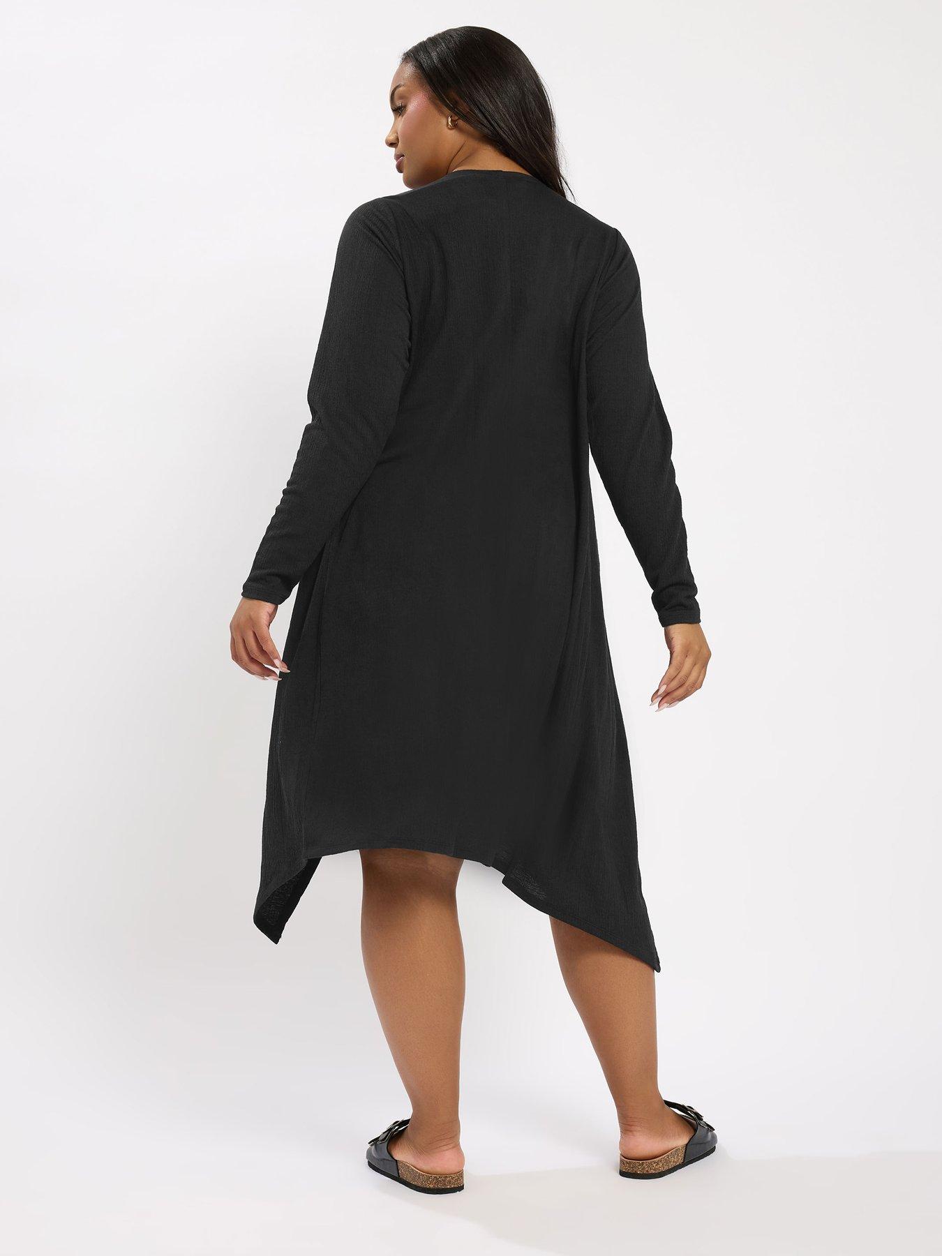 stillFront image of yours-curve-textured-waterfall-midaxi-cardigan-black