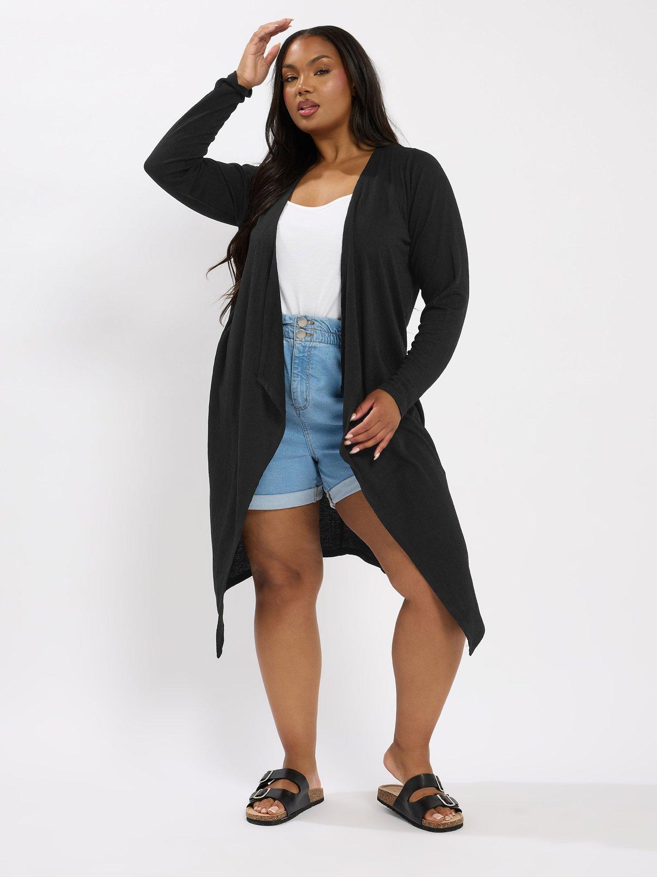  image of yours-curve-textured-waterfall-midaxi-cardigan-black