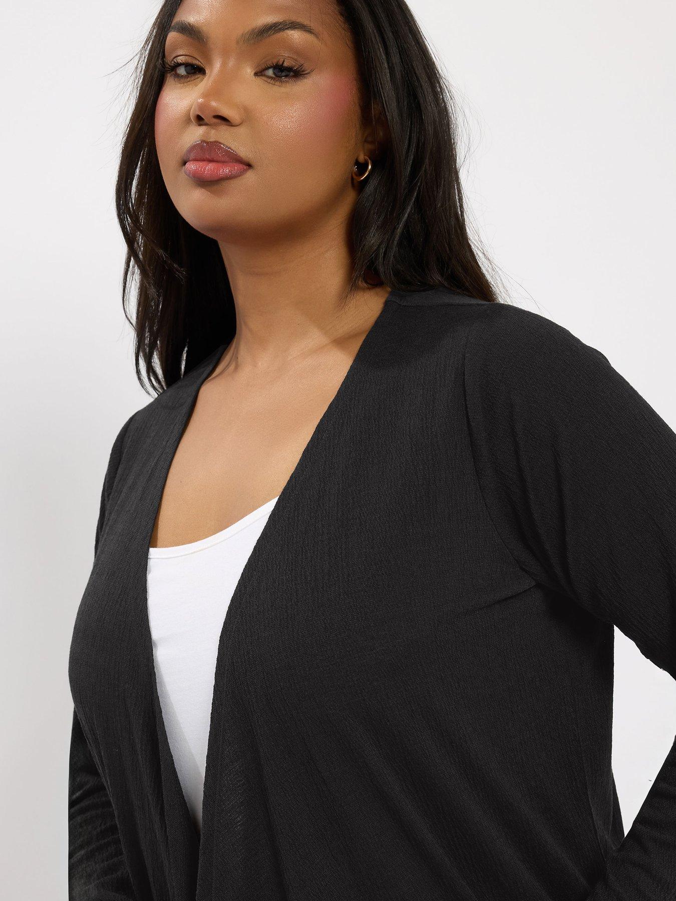  image of yours-curve-textured-waterfall-midaxi-cardigan-black