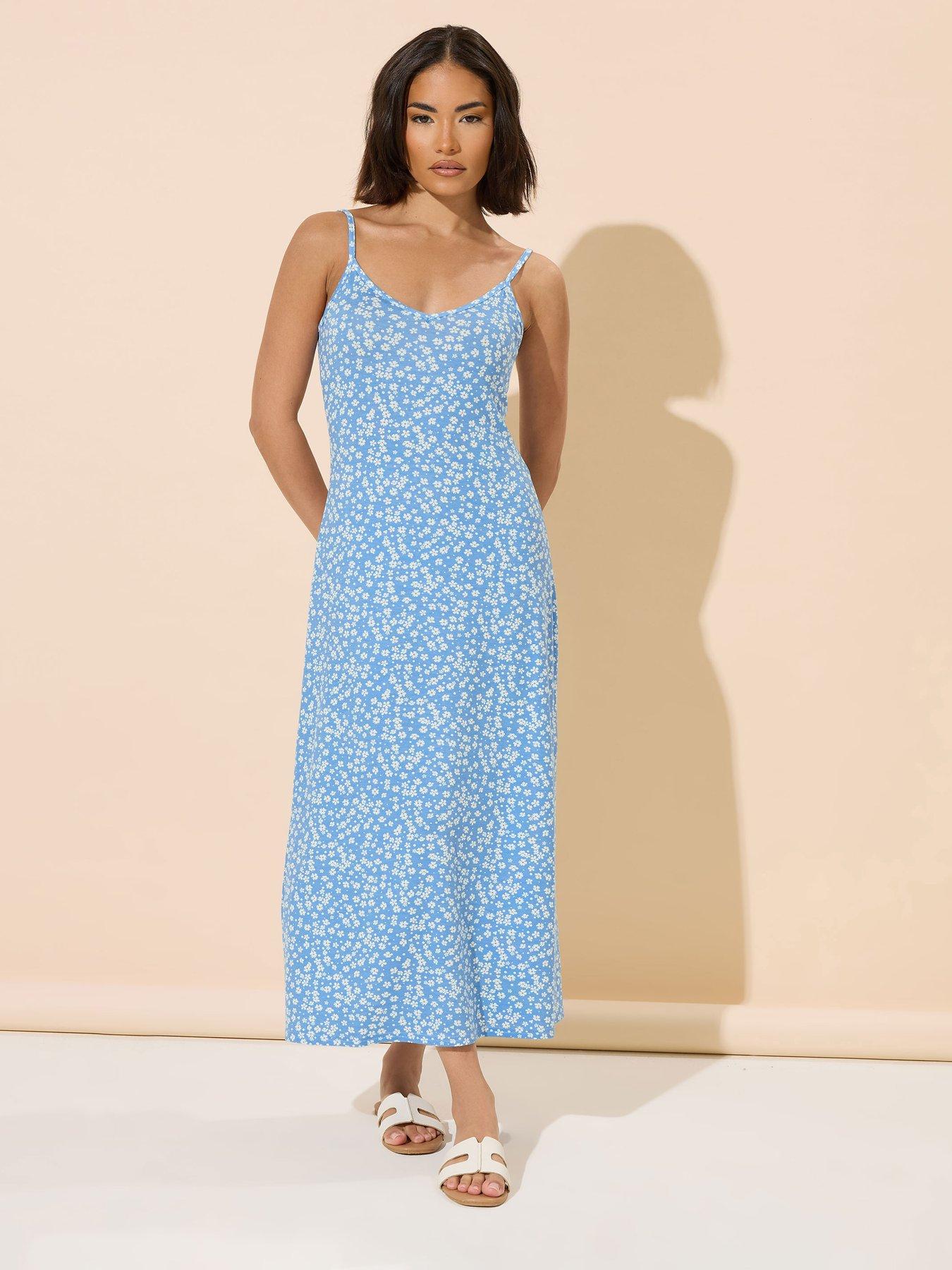 undefined Petite Midi Strappy Ditsy Dress - Blue