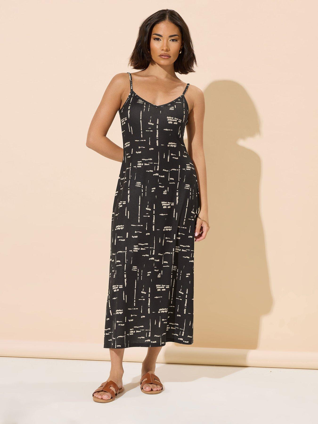 undefined Petite Midi Strappy Ditsy Dress - Black
