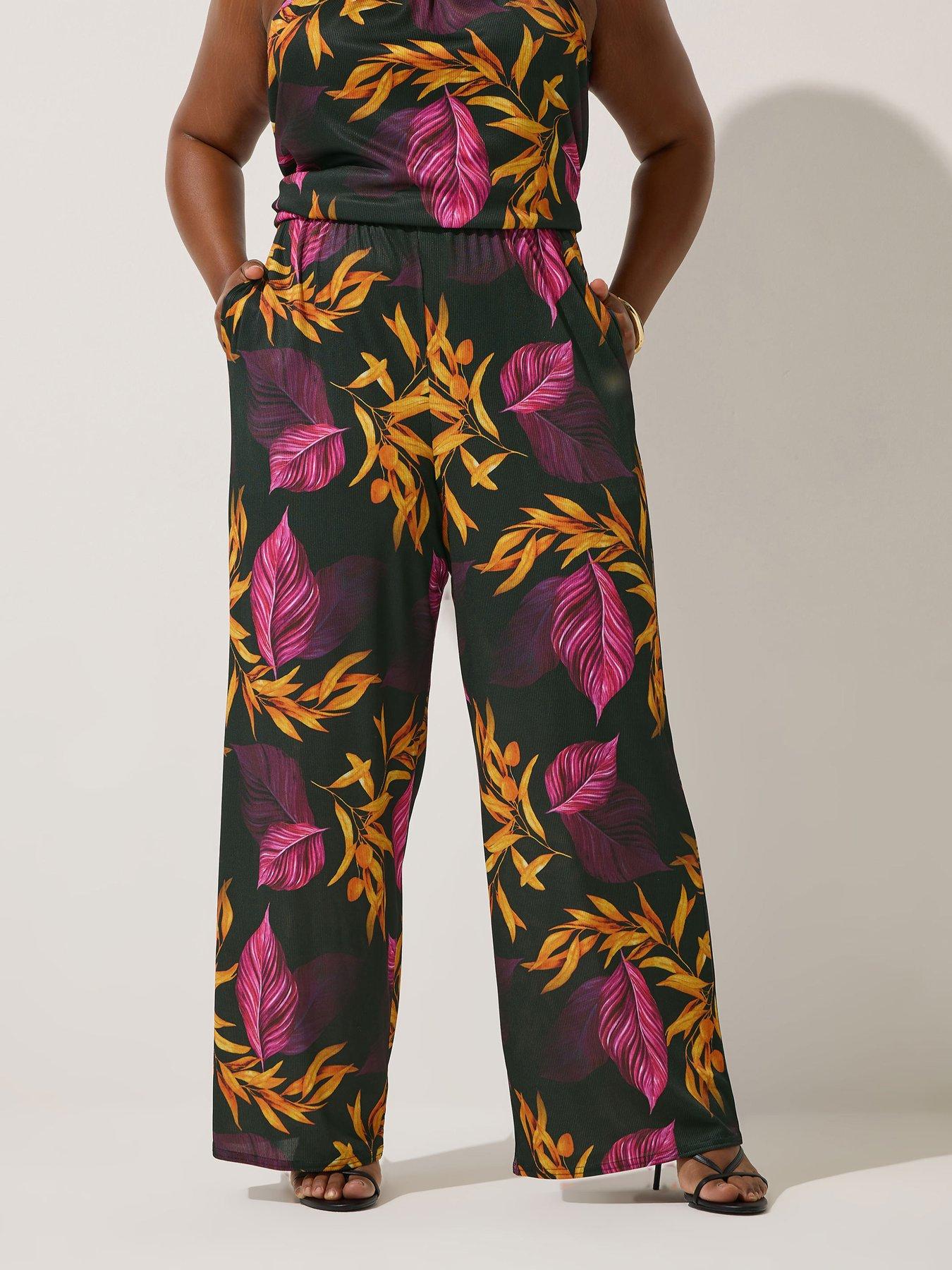 Image 1 of 4 of Yours Curve Tropics Wide Leg Trousers - Black