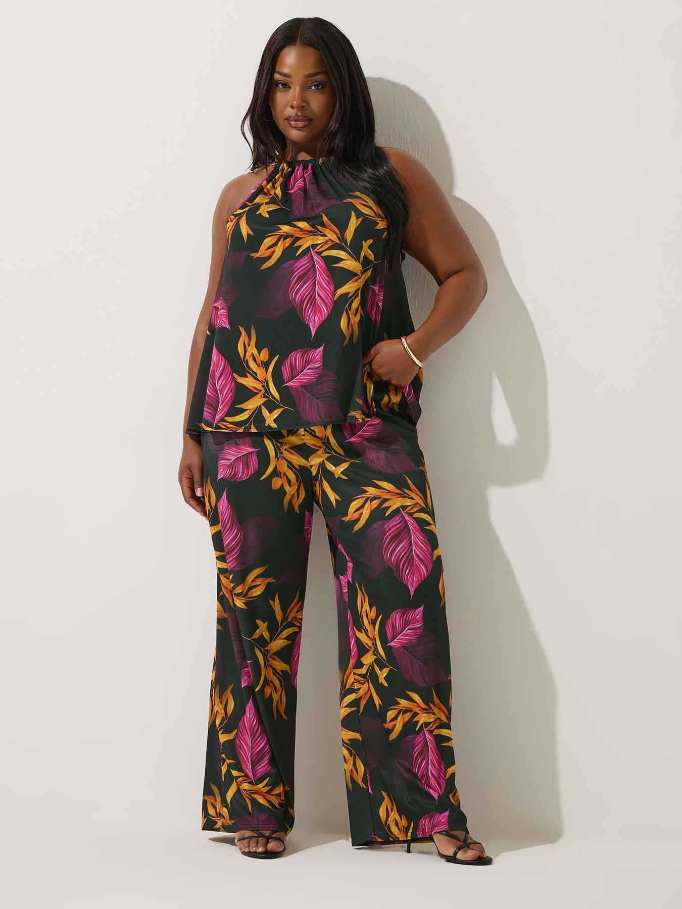 Image 3 of 4 of Yours Curve Tropics Wide Leg Trousers - Black