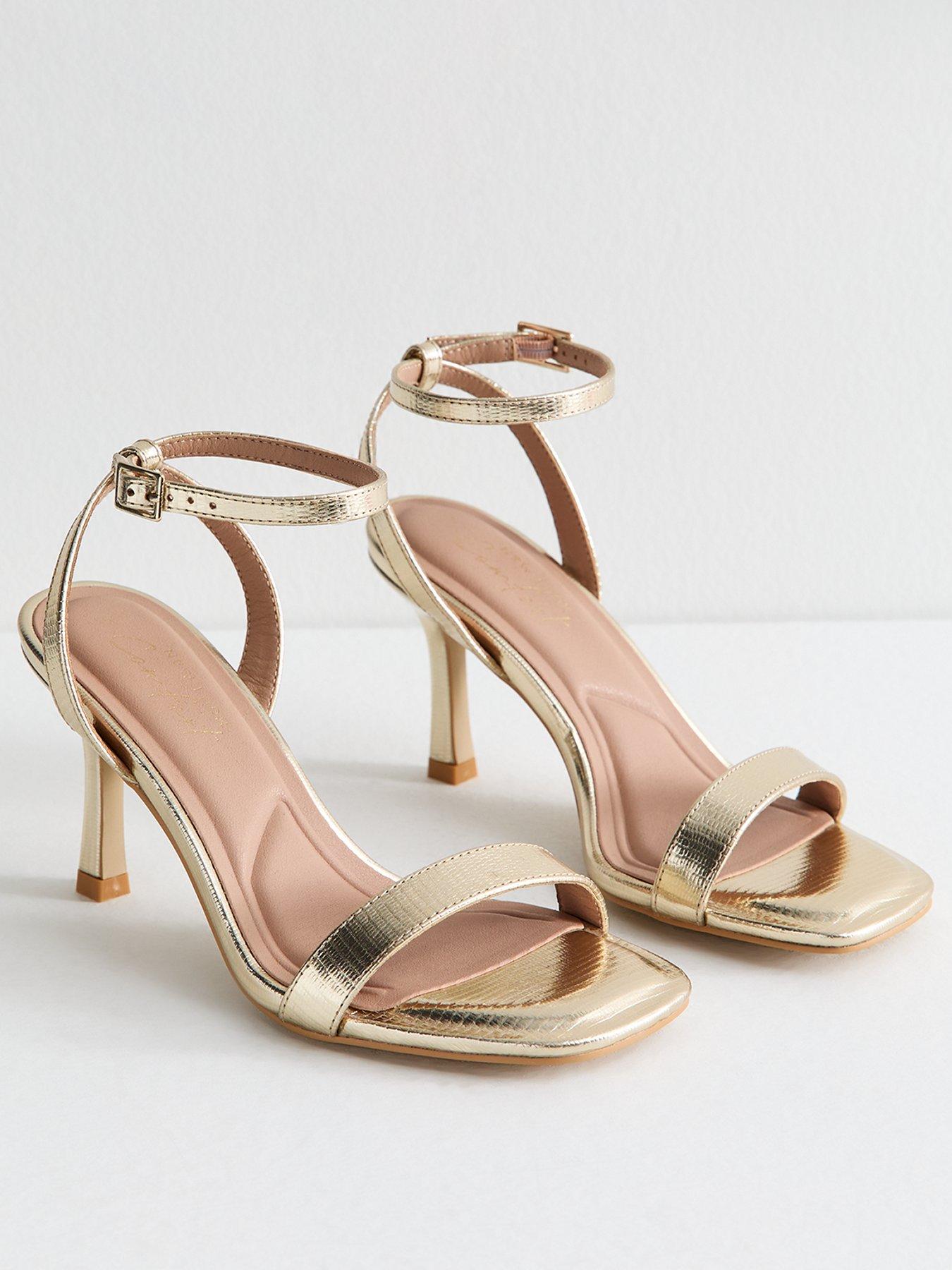 New Look Gold Metallic Faux Leather Stiletto Heel Sandals