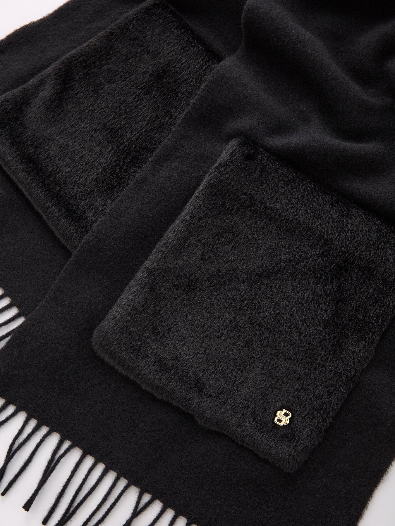  image of boss-grayce-knitted-scarf-black