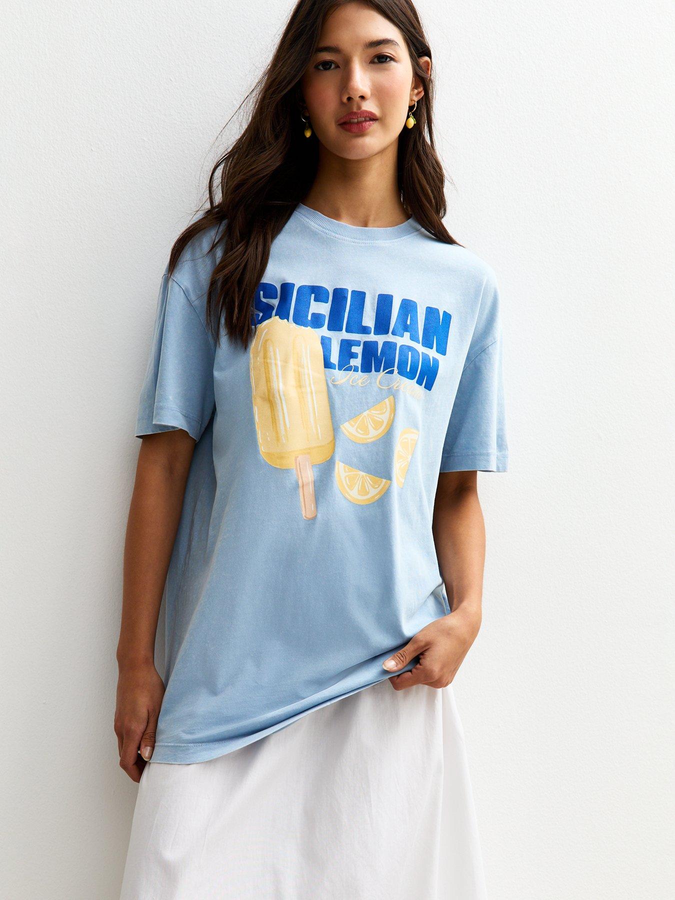 New Look Oversized Lemon Print T-Shirt - Blue