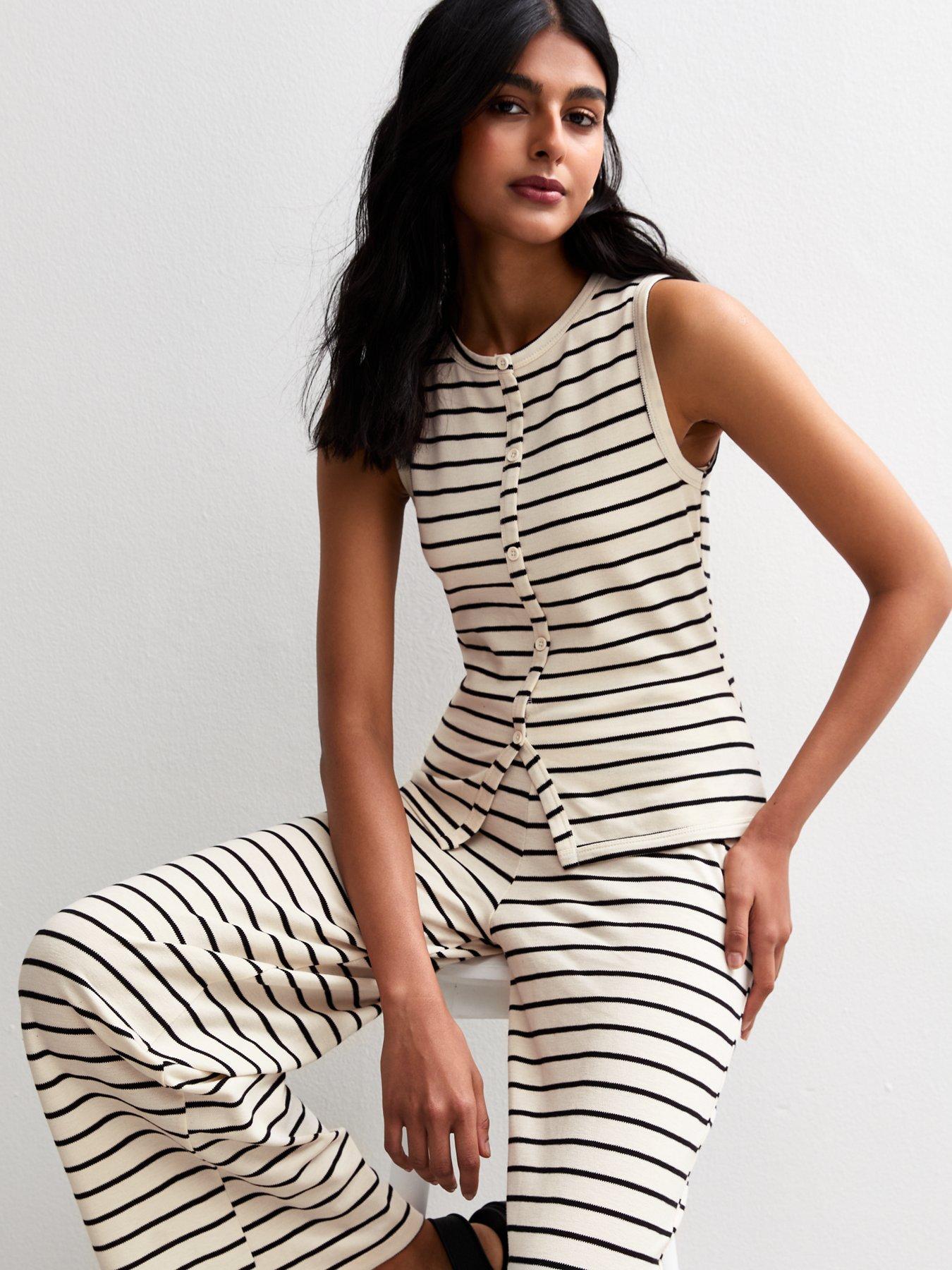 undefined Ribbed Button Through Tank - White