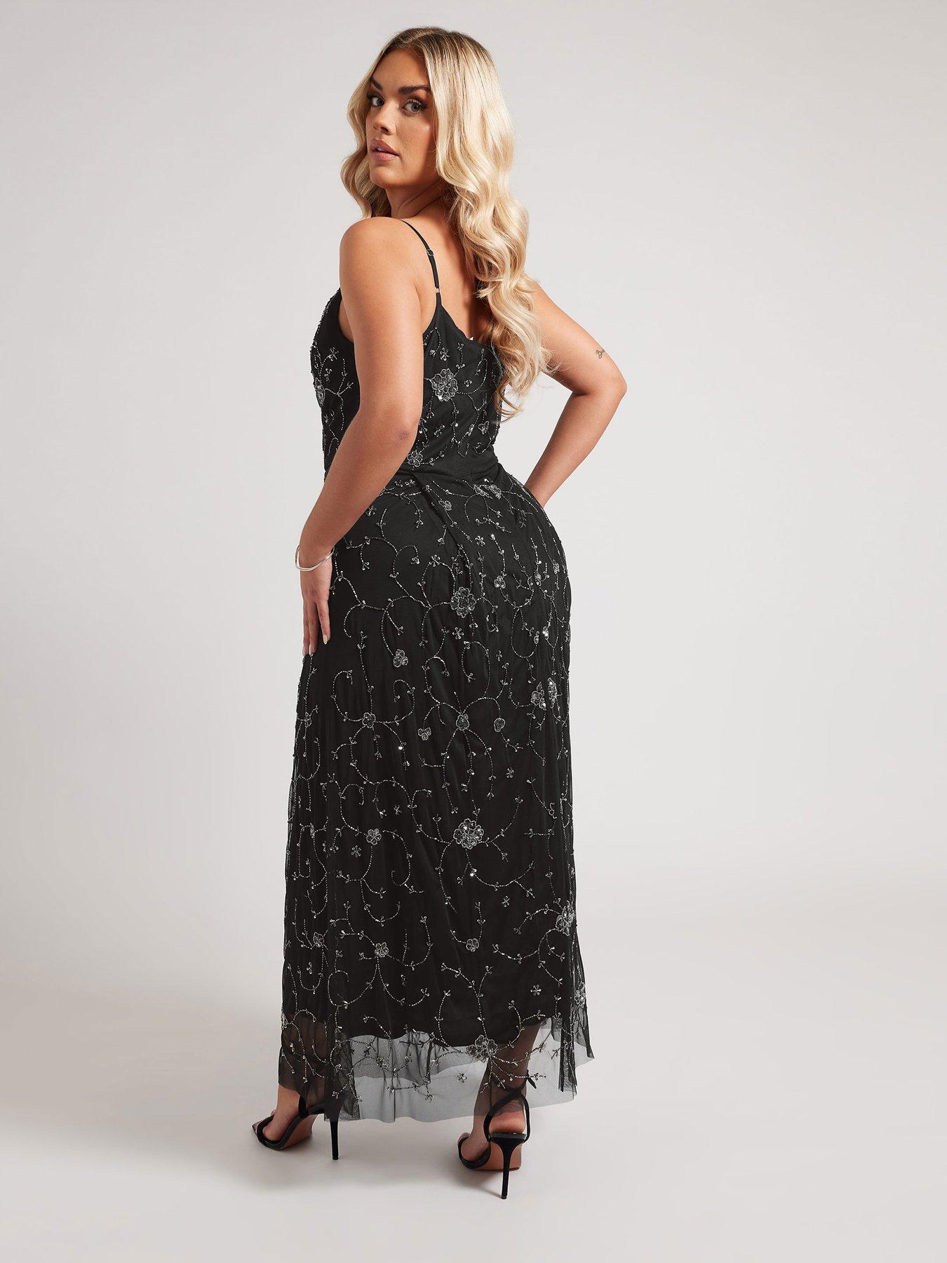 Image 2 of 6 of Yours Curve Embellished Floral Maxi Dress - Black