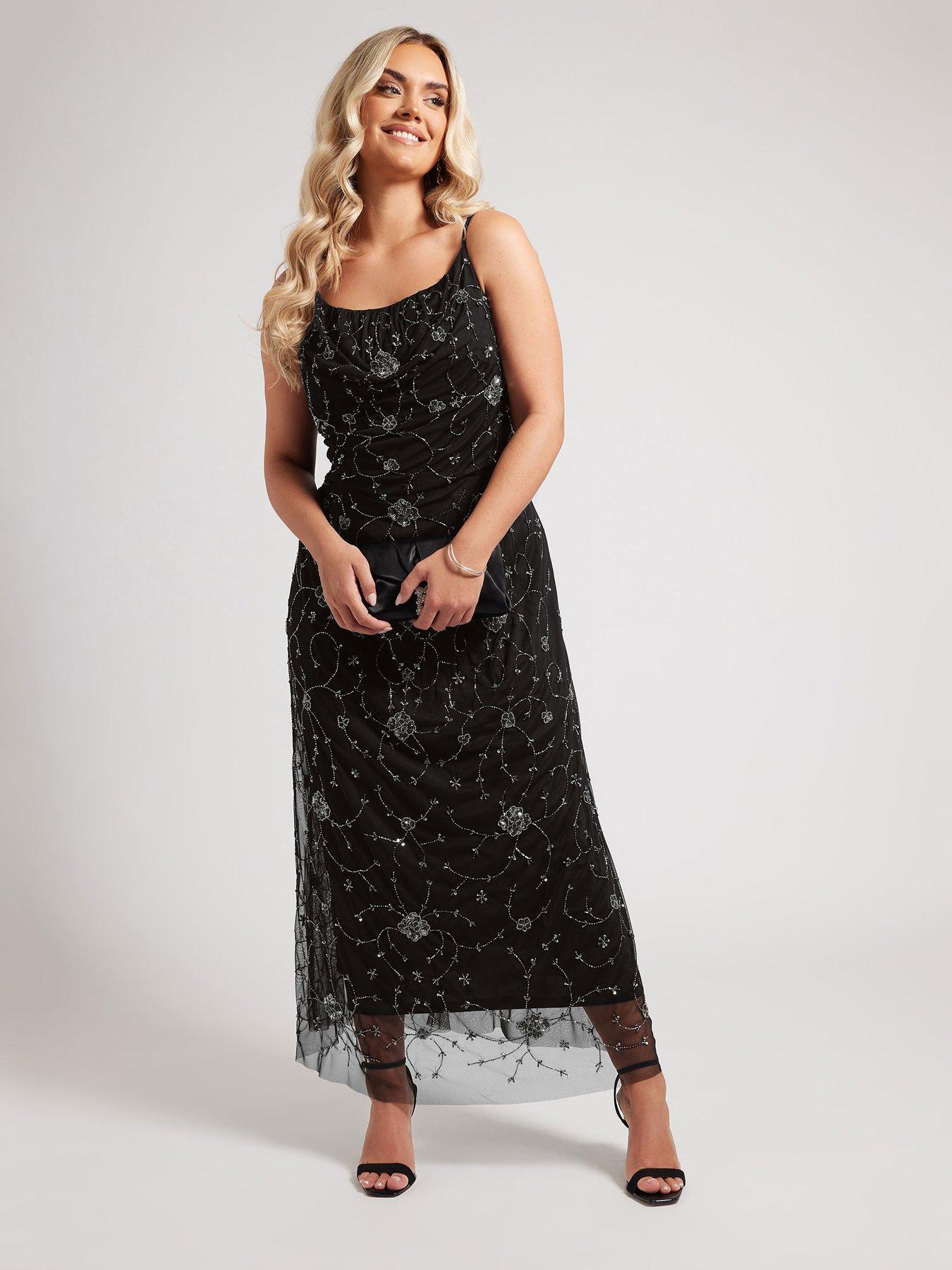 Image 3 of 6 of Yours Curve Embellished Floral Maxi Dress - Black