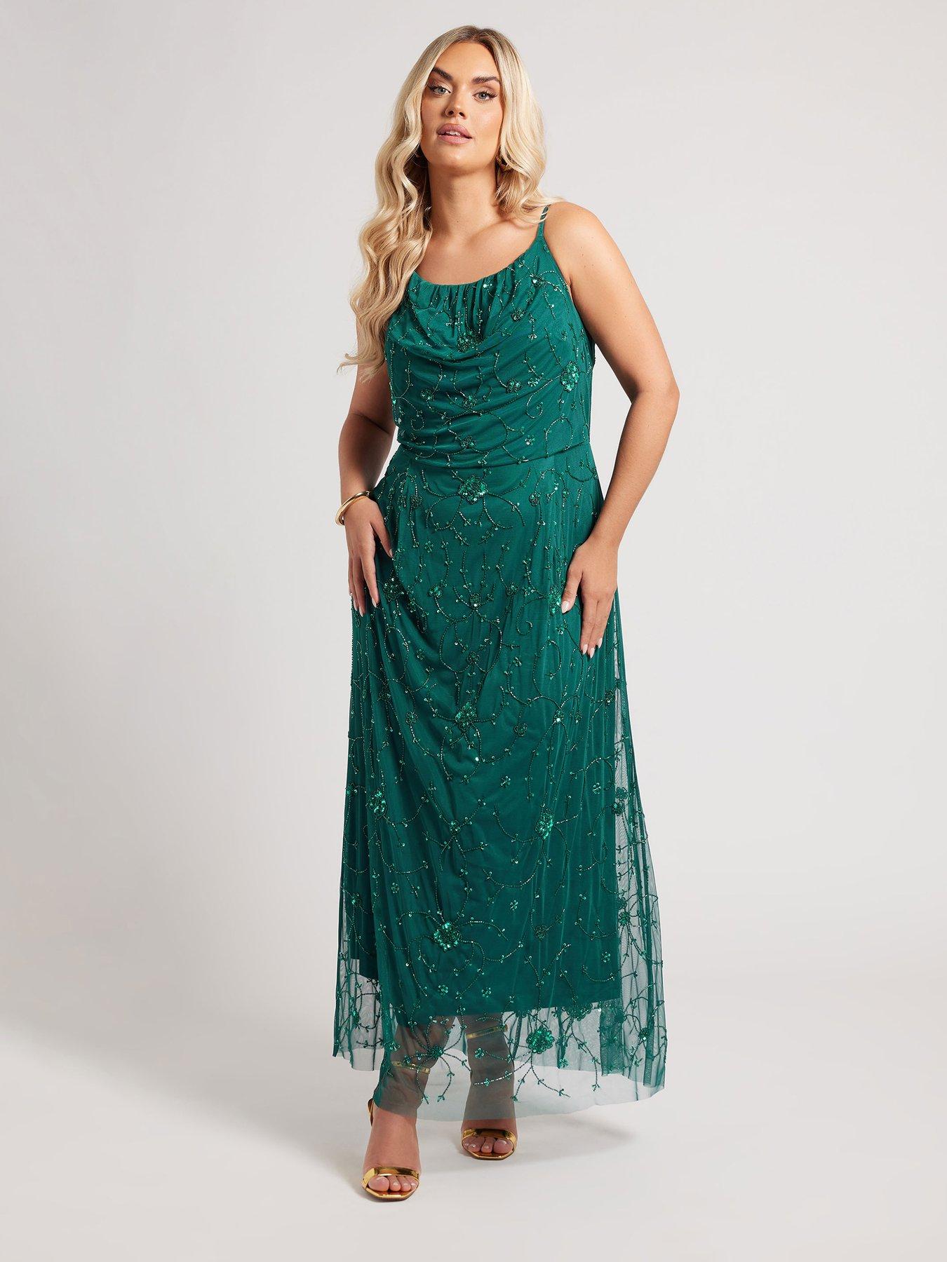 undefined Curve Embellished Floral Maxi Dress - Green