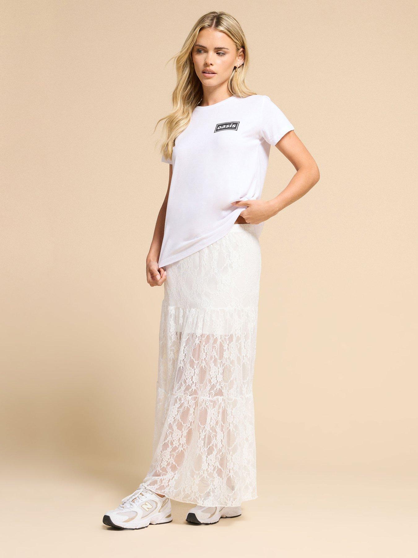 PixieGirl Petite Lace Lined Maxi Skirt - White