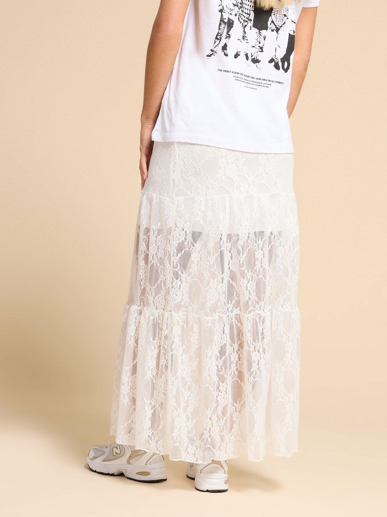 Image 2 of 4 of PixieGirl Petite Lace Lined Maxi Skirt - White