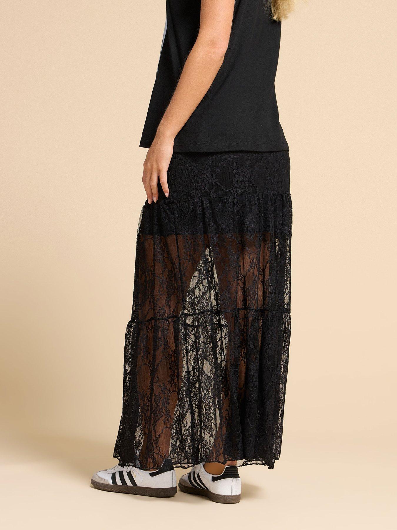 Image 2 of 4 of PixieGirl Petite Lace Lined Maxi Skirt - Black