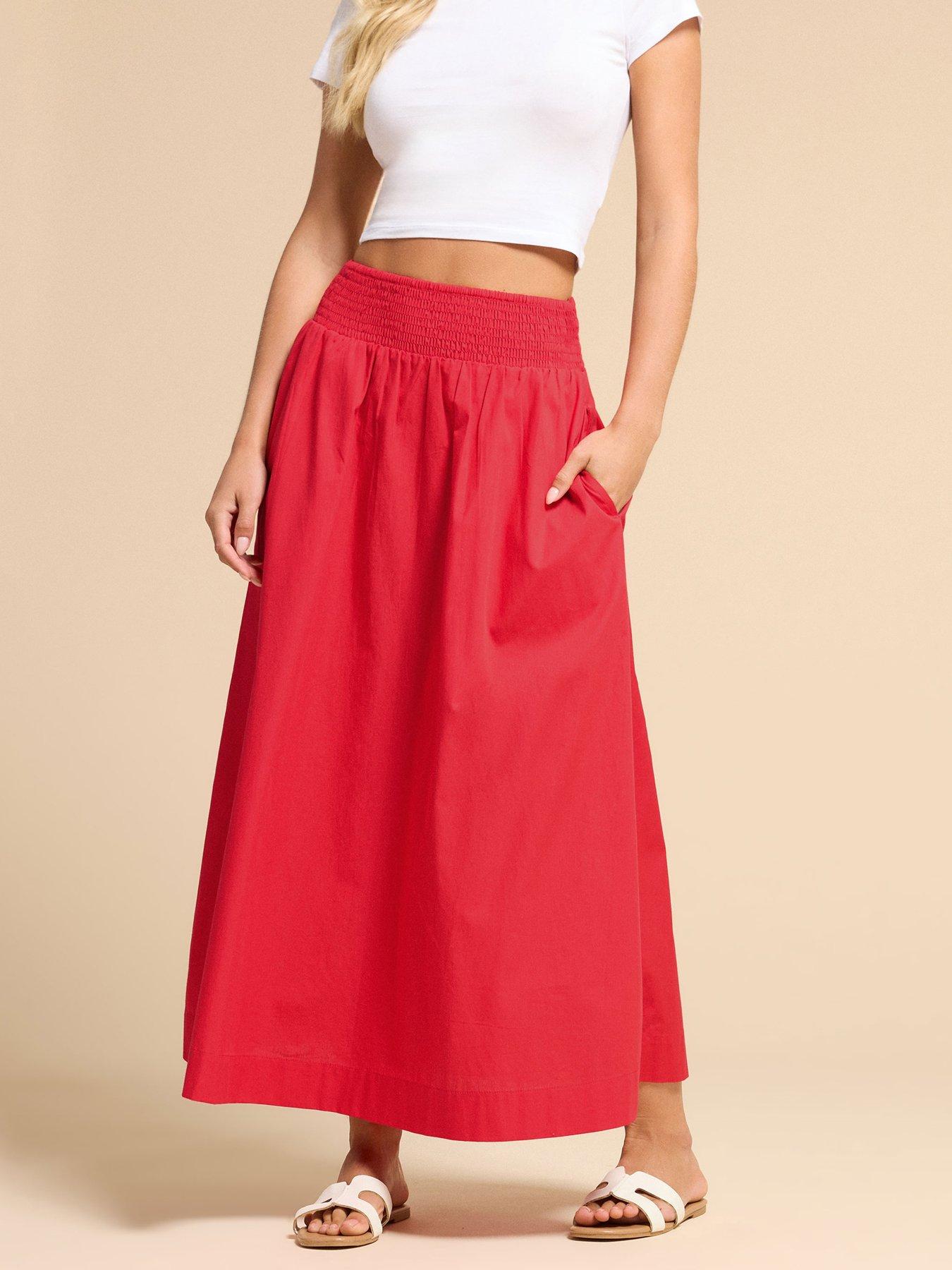 undefined Petite Poplin Shirred Midi Skirt