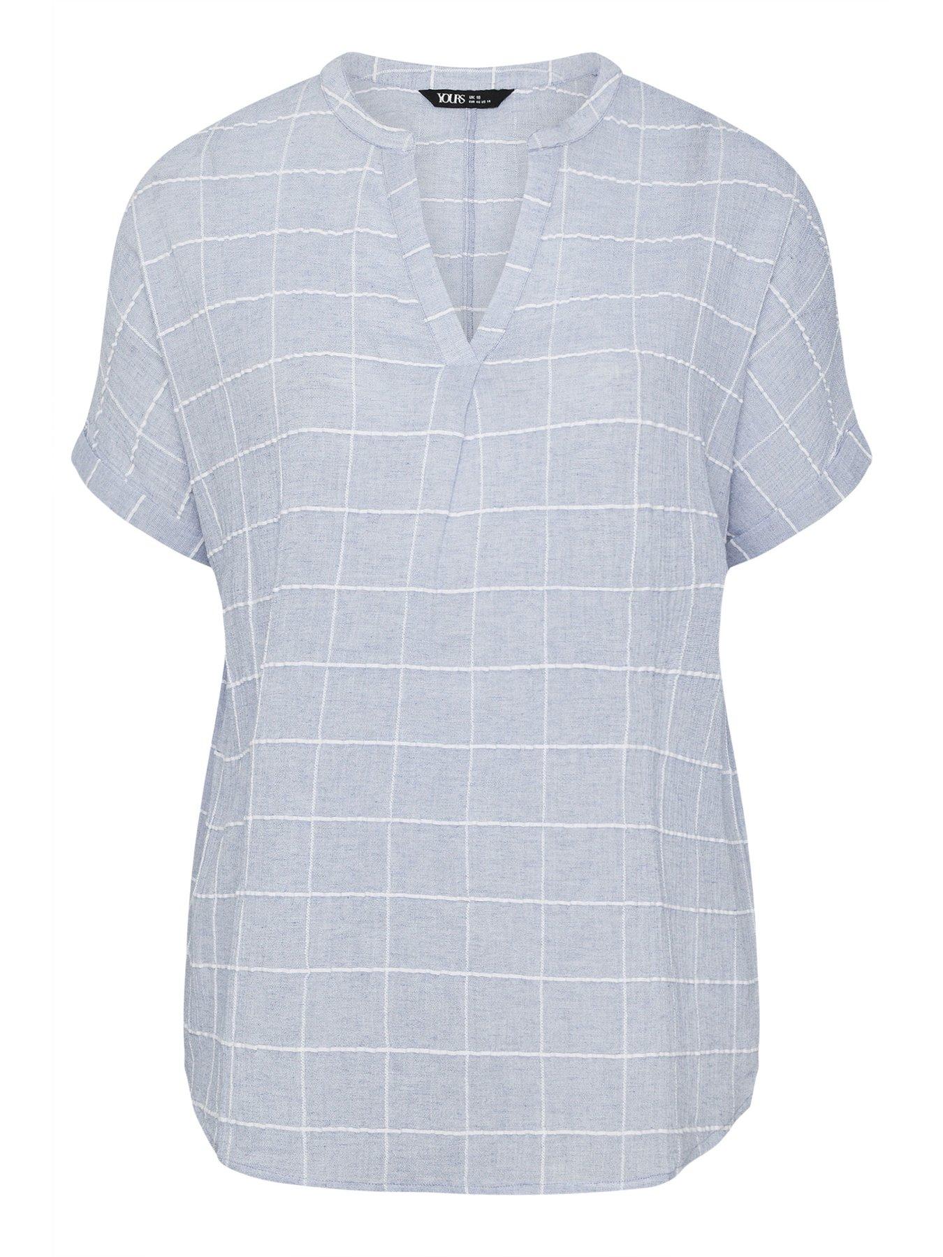 Image 5 of 5 of Yours Curve Notchneck Short Sleeve Blouse - Blue