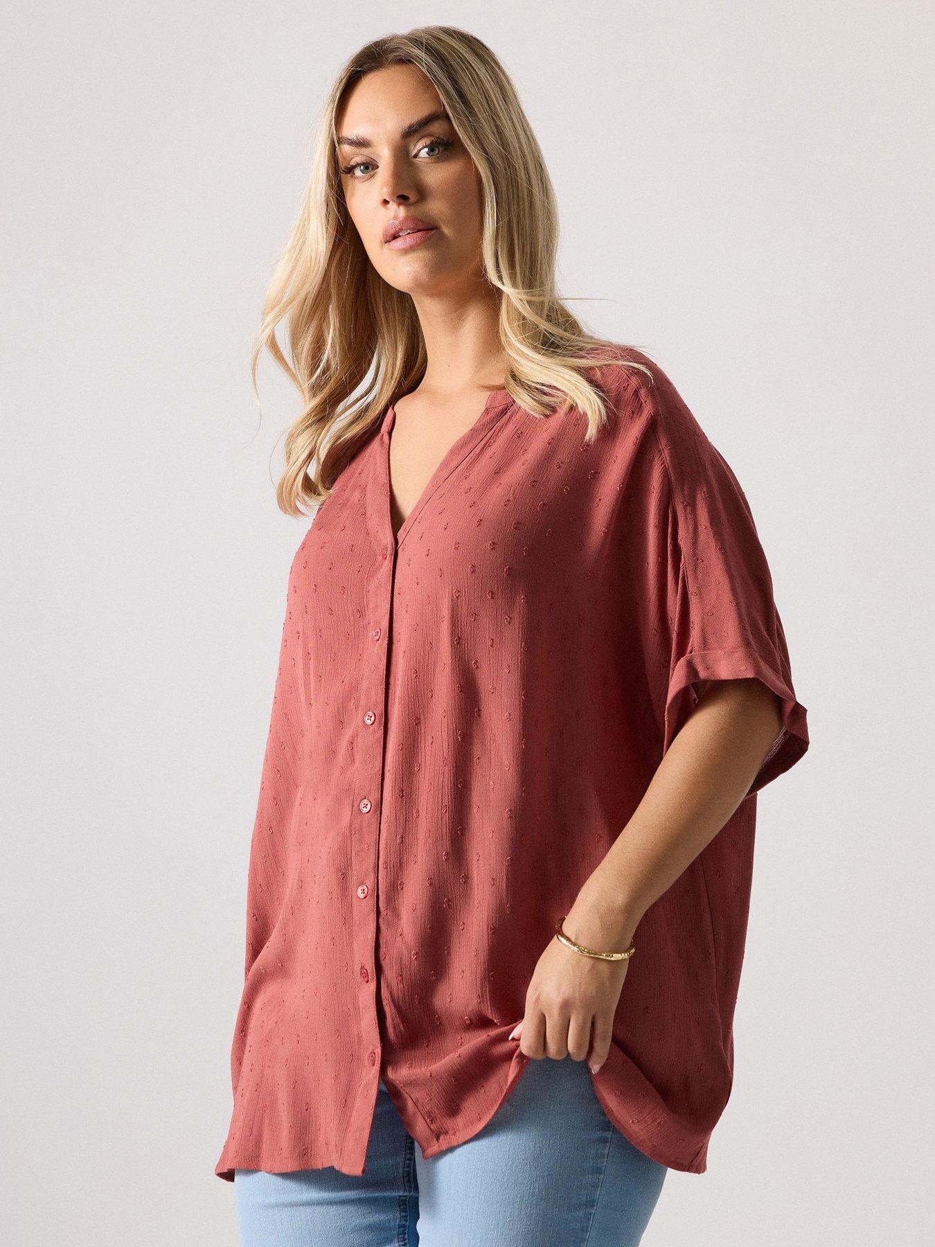 undefined Curve Swiss Dot Crinkle Notchneck Top -  Red