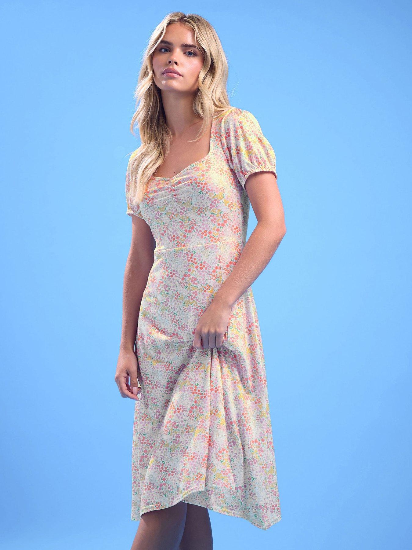 undefined Petite Puff Sleeve Ruched Front Midi Dress