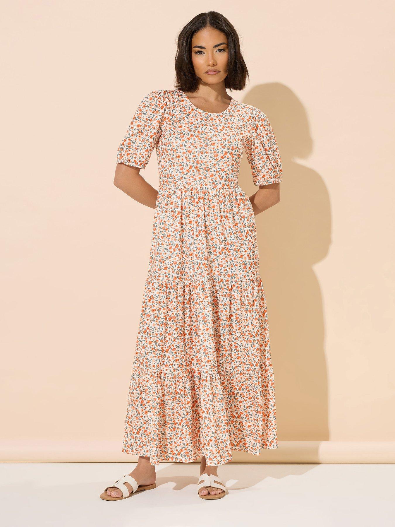 undefined Petite Ditsy Tiered Midaxi Dress - Pink