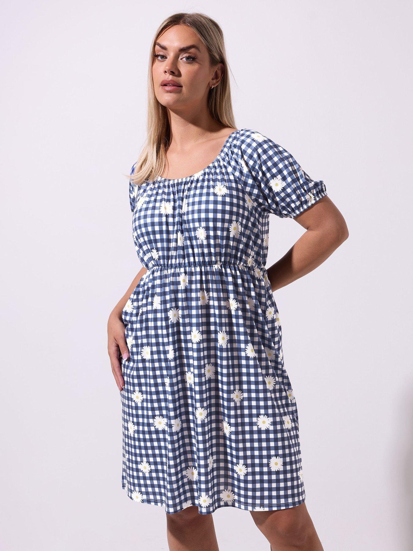 undefined Curve Daisy Gingham Mini Dress - Blue