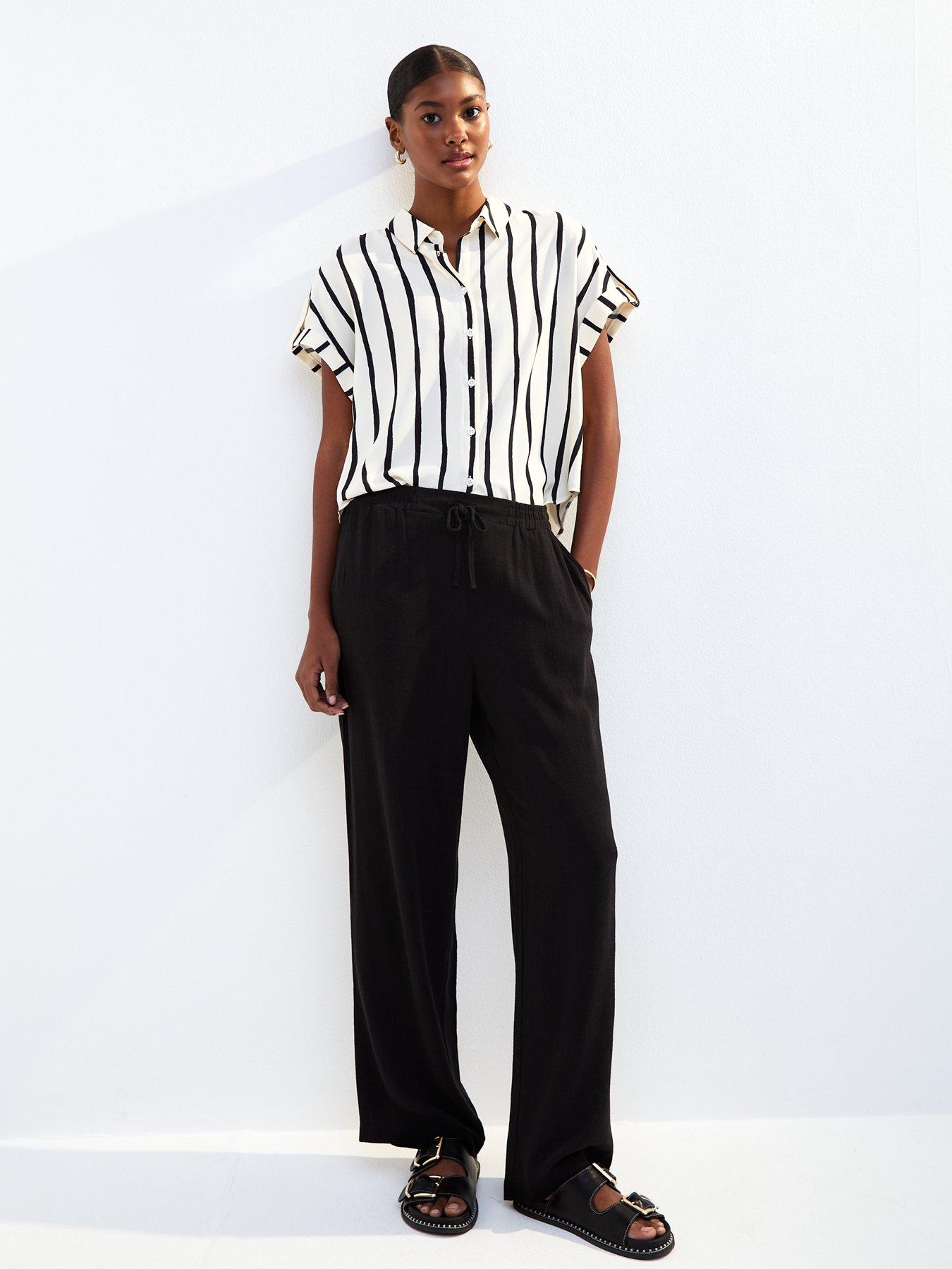 Image 1 of 3 of New Look Black Linen Look Wide Leg Trousers
