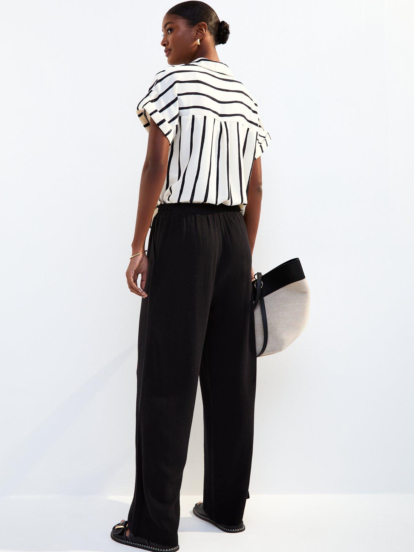 Image 2 of 3 of New Look Black Linen Look Wide Leg Trousers