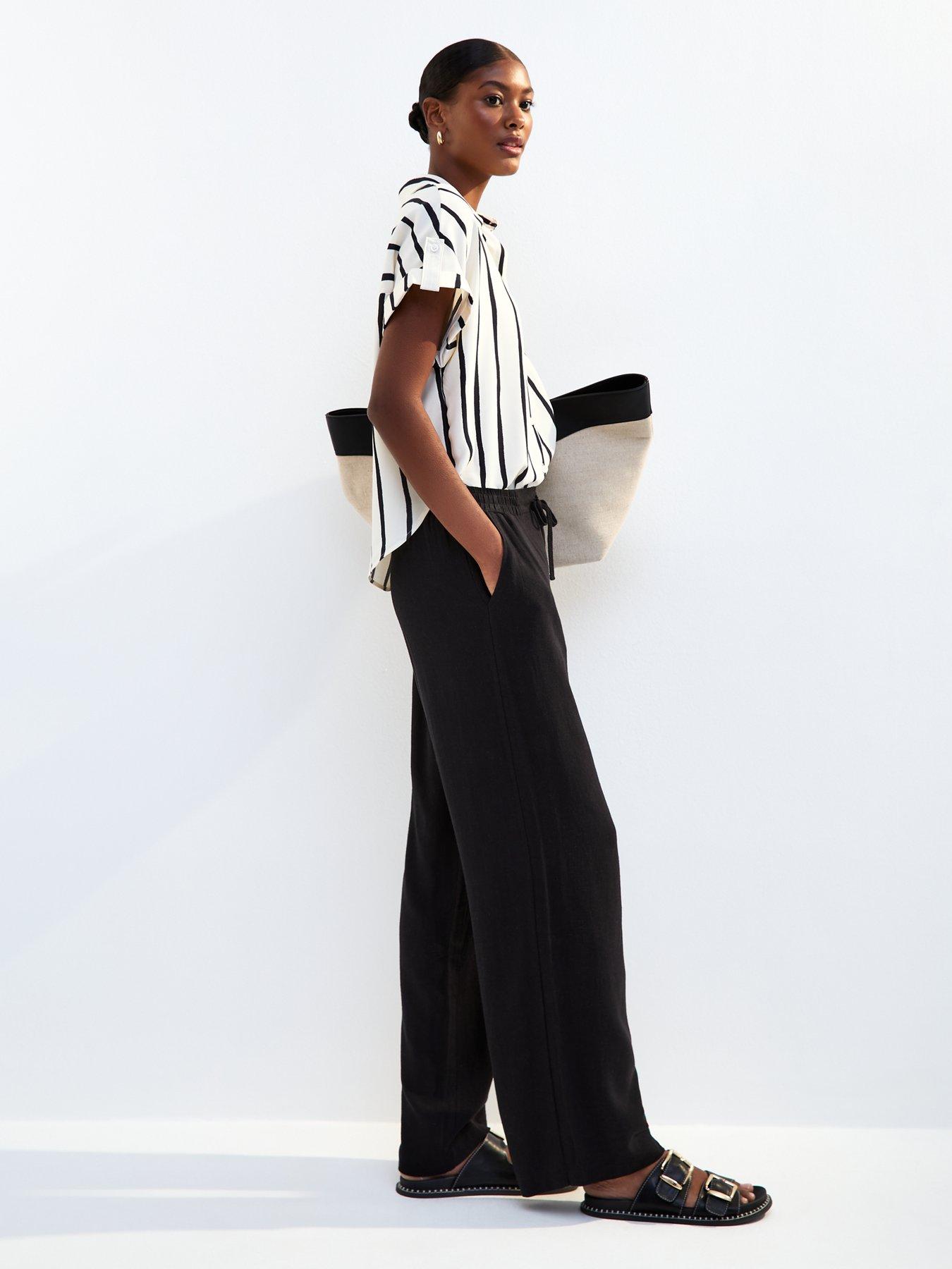 Image 3 of 3 of New Look Black Linen Look Wide Leg Trousers