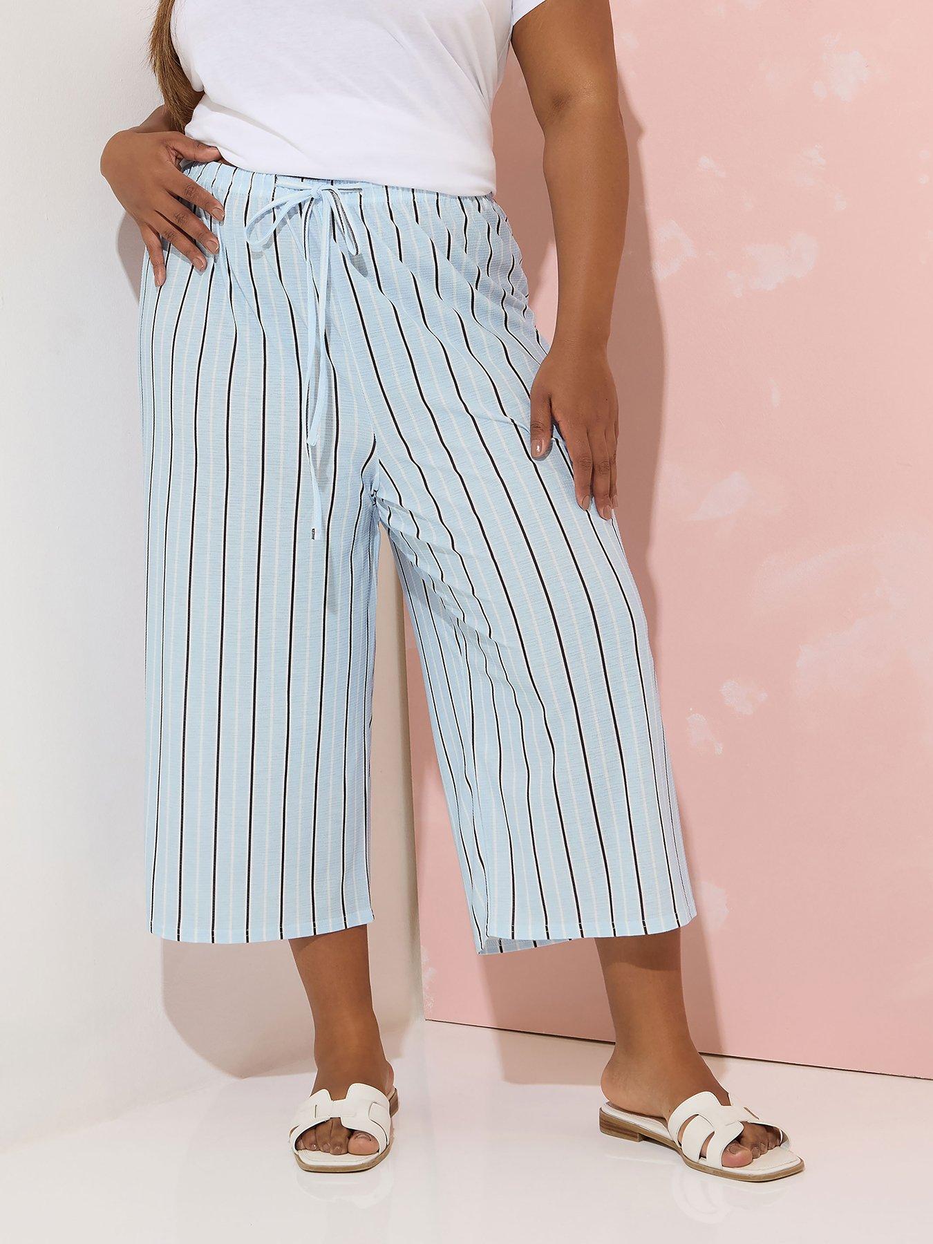 Image 1 of 4 of Yours Curve Stripe Culottes - Blue