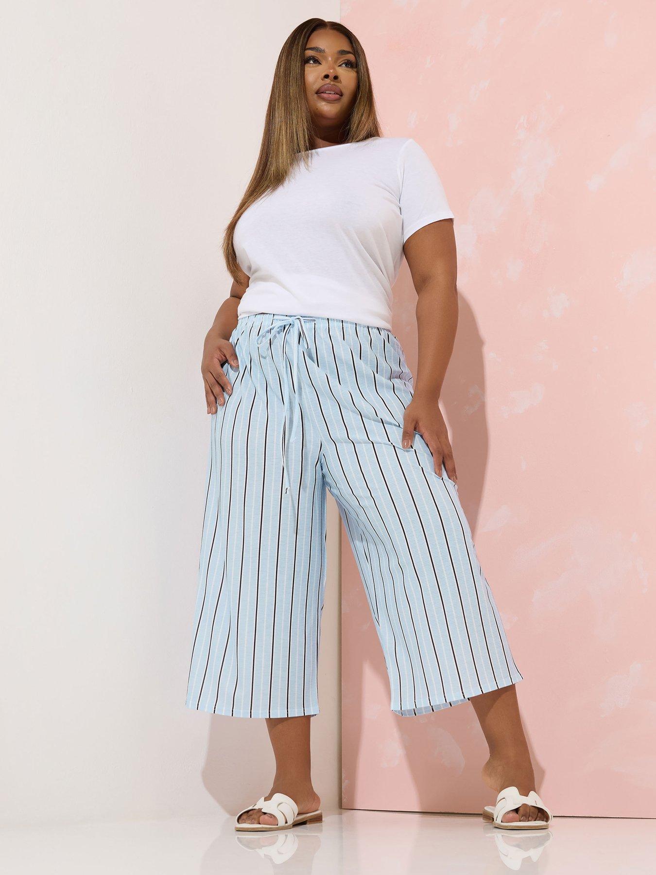 Image 3 of 4 of Yours Curve Stripe Culottes - Blue